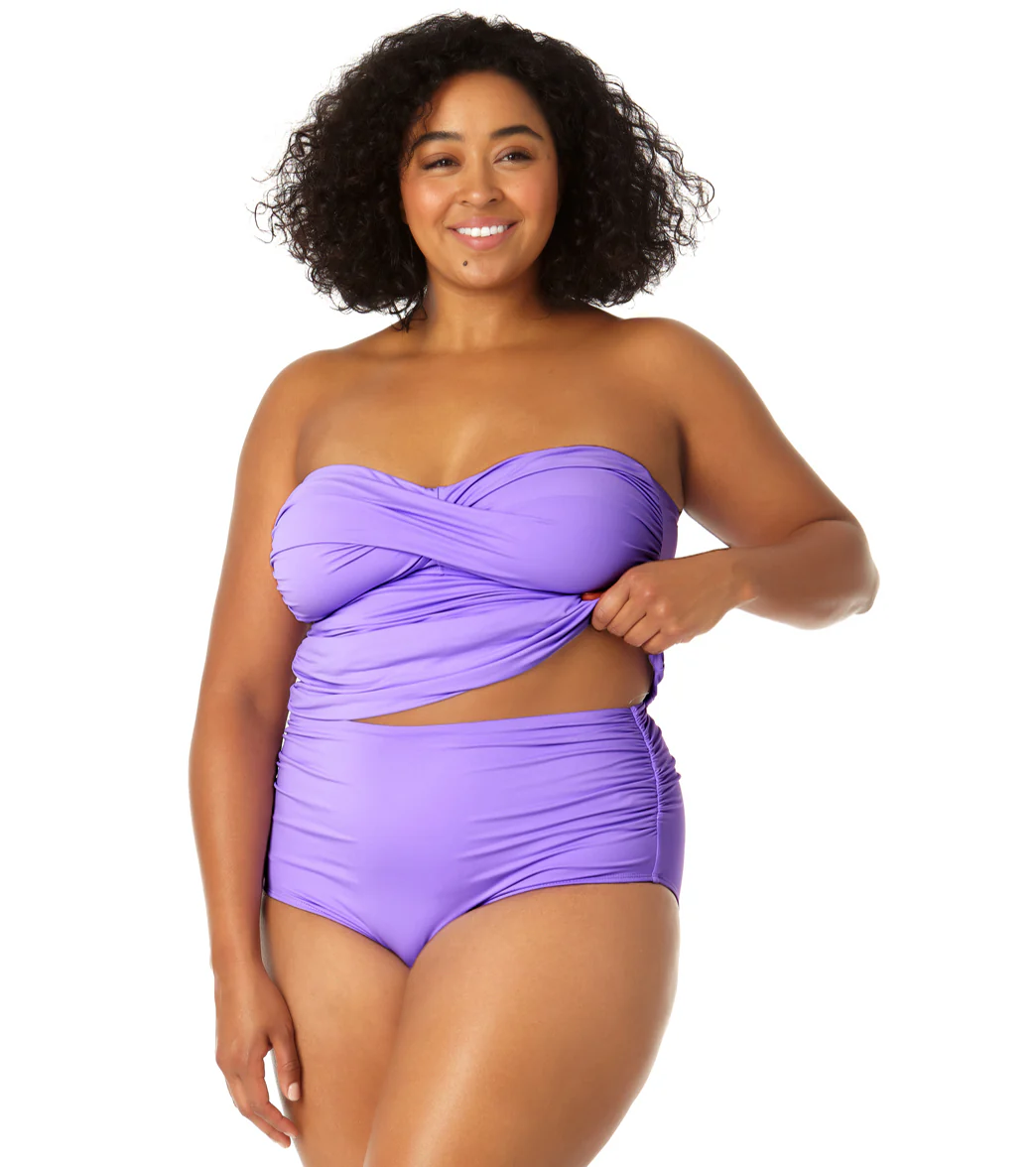 Anne Cole Plus Size Live In Color Bandeau Twist Front Tankini Top - Image 2