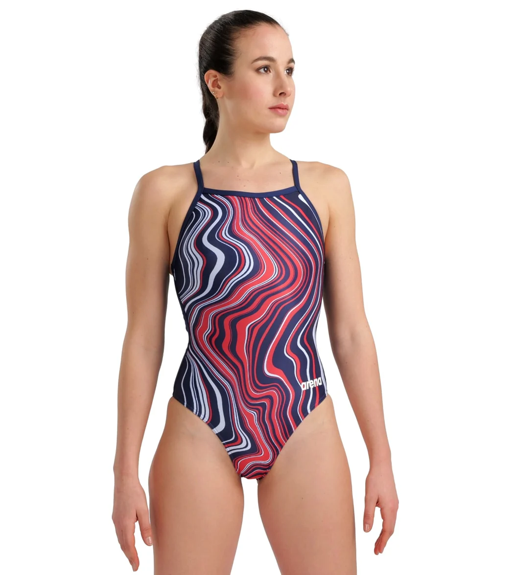 Arena Women's Marbled Light Drop Back One Piece Swimsuit - Image 24
