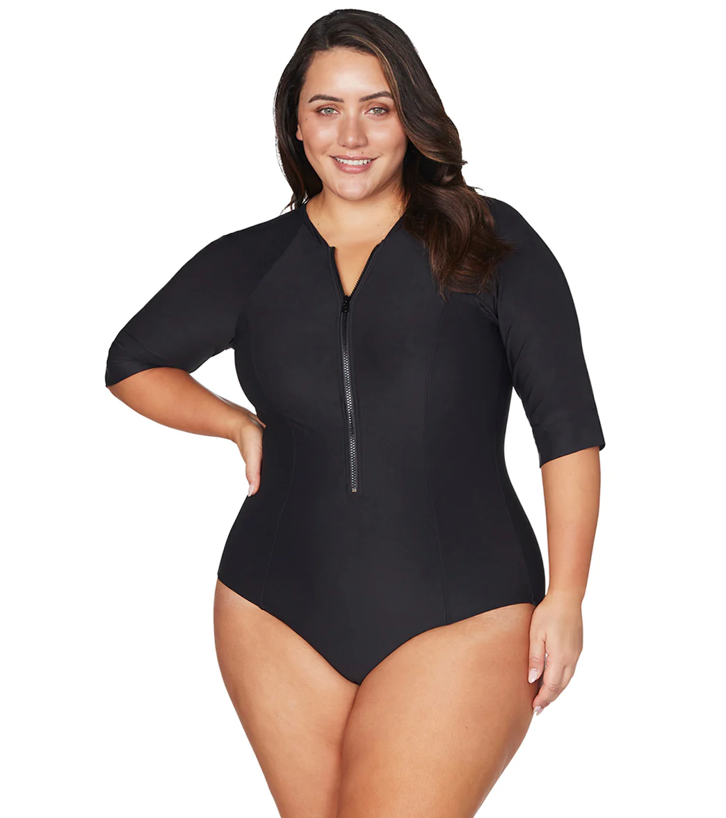 Artesands Woman's Plus Size Hues Sunsafe Mid Length Sleeve One Piece Swimsuit - Image 6