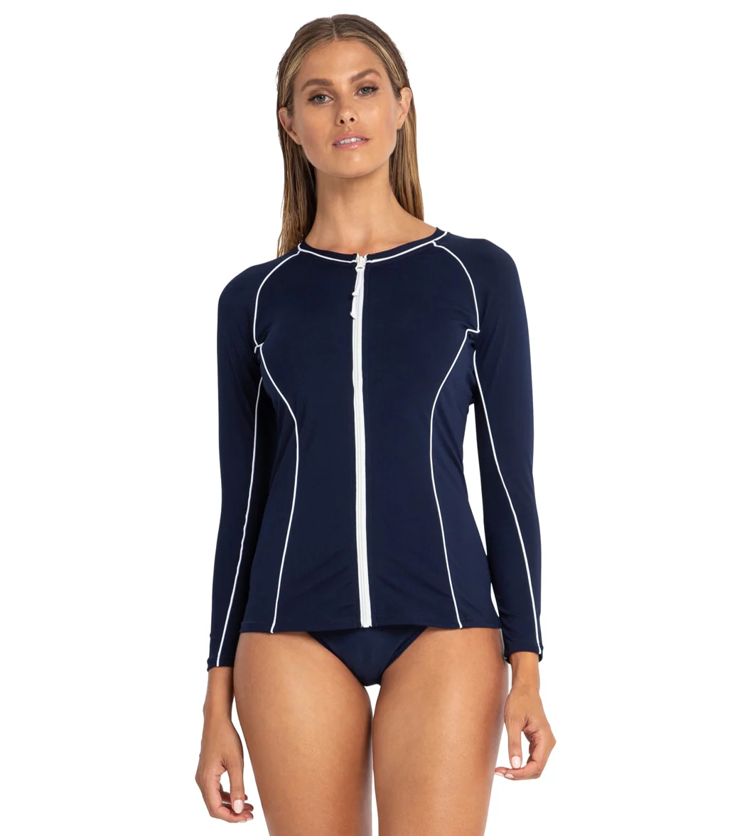 Azura Women's Pool Surf Ryder Long Sleeve Zip Rash Guard - Image 4