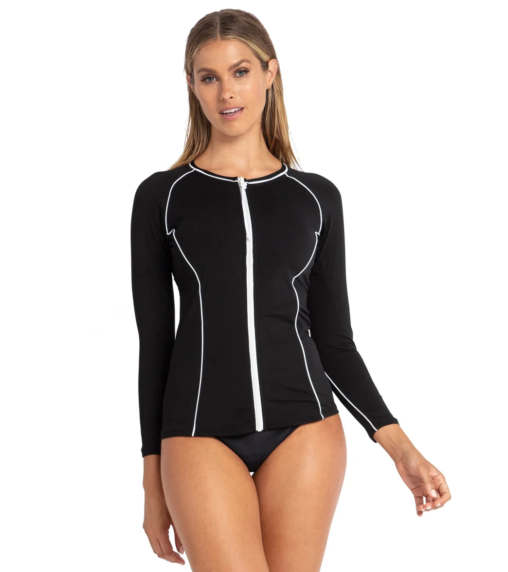 Azura Women's Pool Surf Ryder Long Sleeve Zip Rash Guard - Image 5