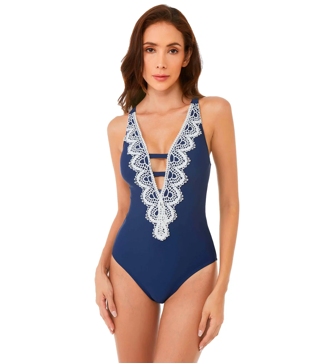 BCA by Rebecca Virtue Destination Crochet Plunge Neck One Piece Swimsuit - Image 33