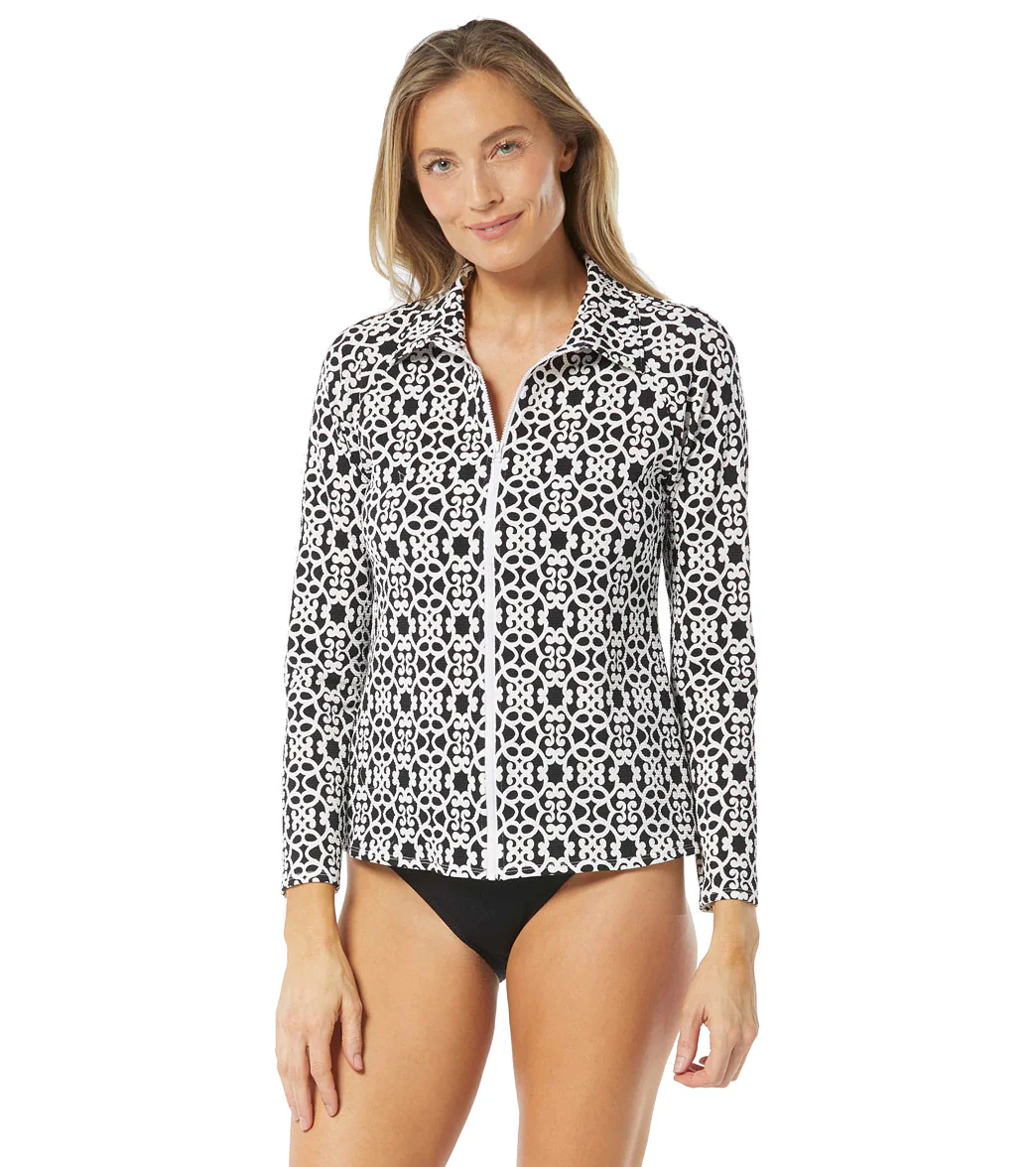 Beach House Women's Island Grid Pique Karen Long Sleeve Zip Front Rash Guard - Image 8