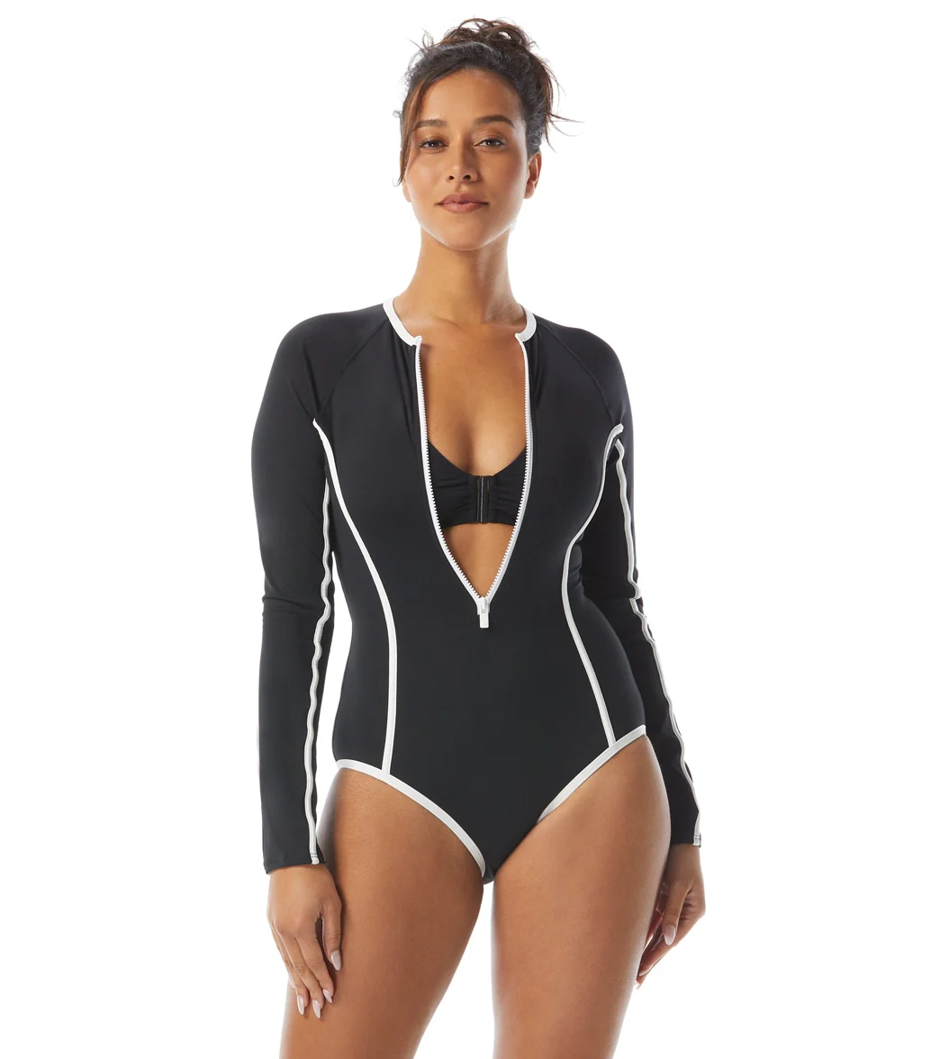 Beach House Women's Piping Solid Sculpt Long Sleeve Zip Front Two Piece Swimsuit - Image 6