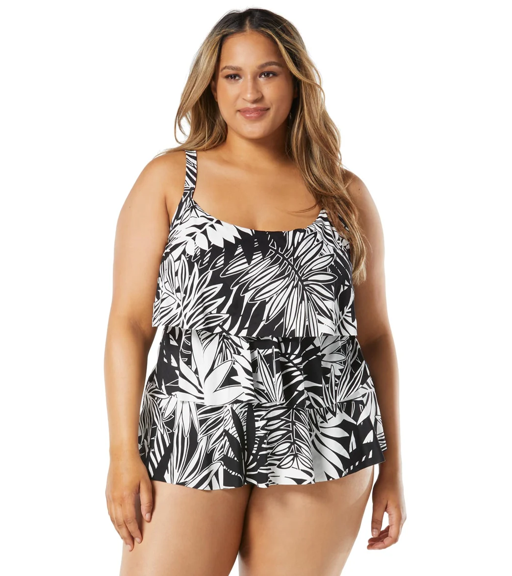 Beach House Women's Plus Size Abstract Palm Jane Ruffle Tiered Tankini - Image 5