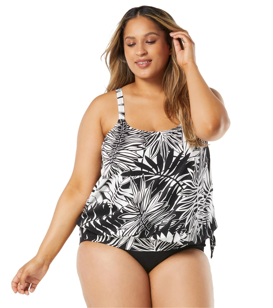 Beach House Women's Plus Size Abstract Palm Sarah Side Tie Blouson Tankini Top - Image 12