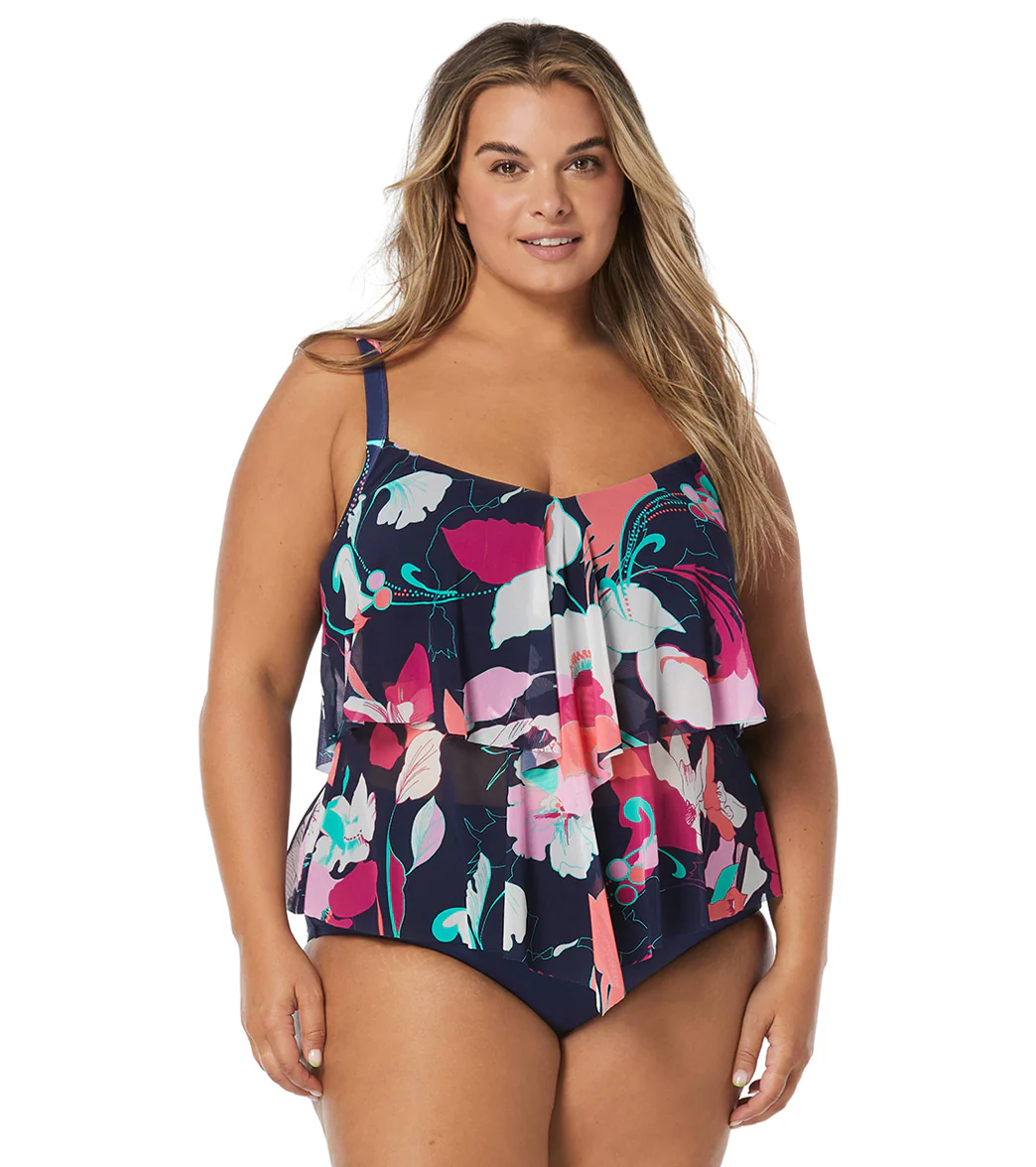 Beach House Women's Plus Size Avalon Floral Portia Mesh Layer Tankini Top - Image 4