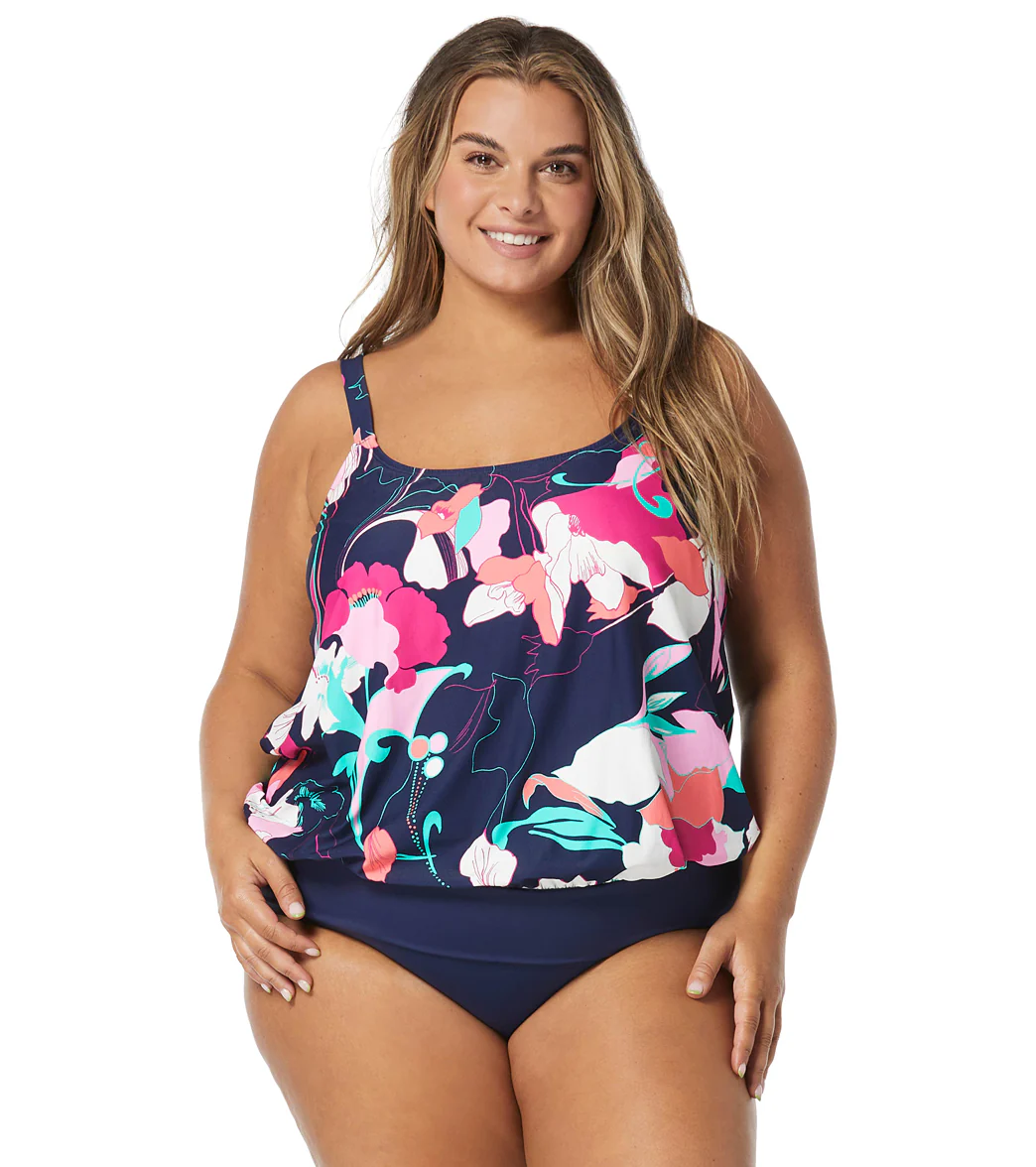 Beach House Women's Plus Size Avalon Floral Sarah Blouson Tankini Top - Image 4