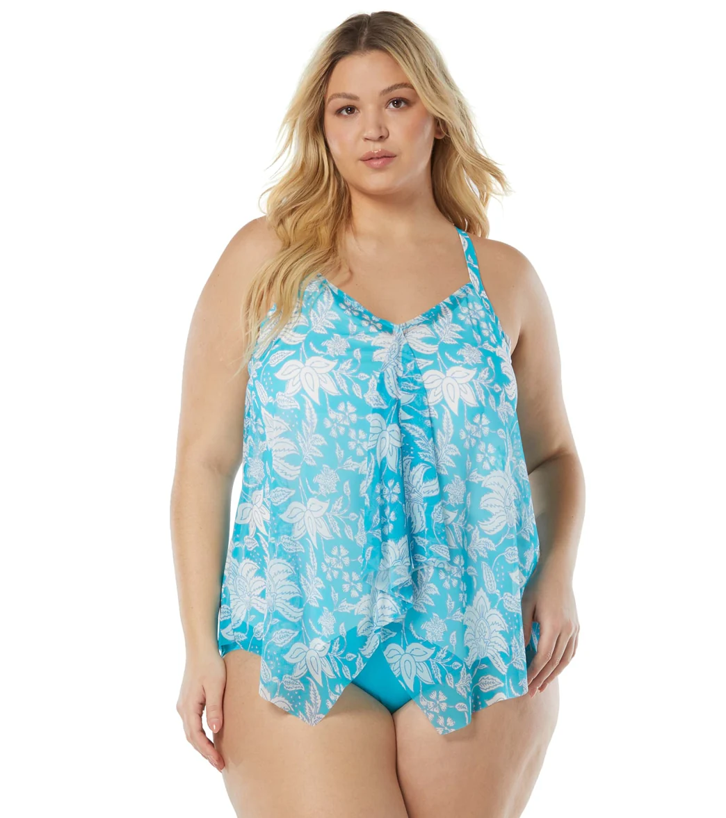 Beach House Women's Plus Size Coastal Botanical Kerry Mesh Layer Racerback Tankini Top - Image 5