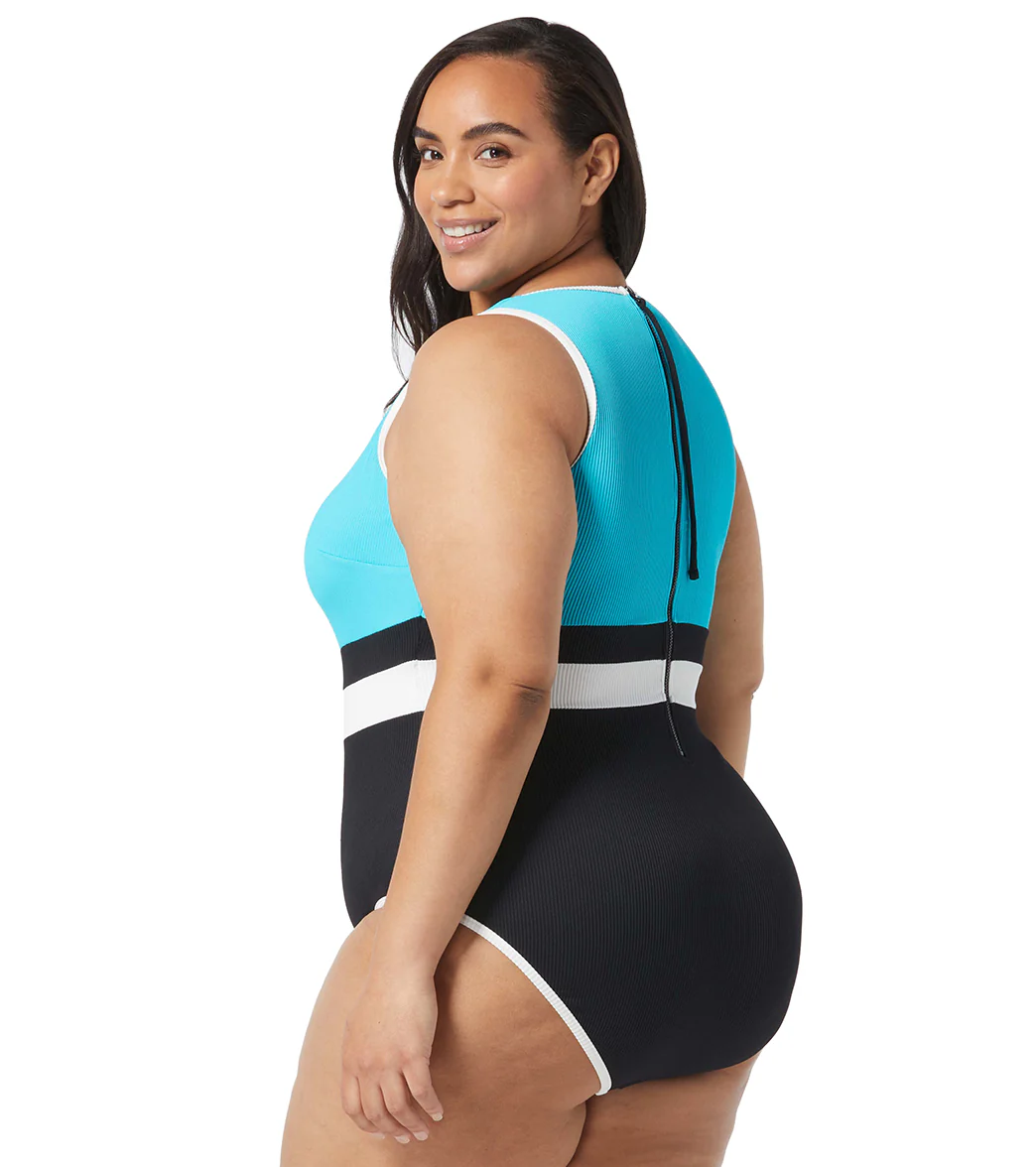 Beach House Women's Plus Size Colorblock Rib Aspire High Neck Back Zip One Piece Swimsuit - Image 2