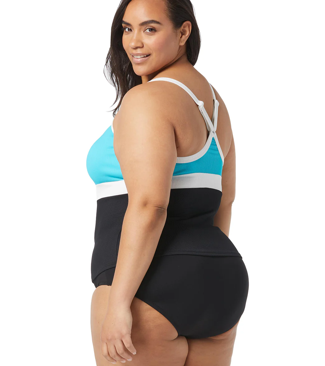 Beach House Women's Plus Size Colorblock Rib Flex Racer Back Tankini Top - Image 2