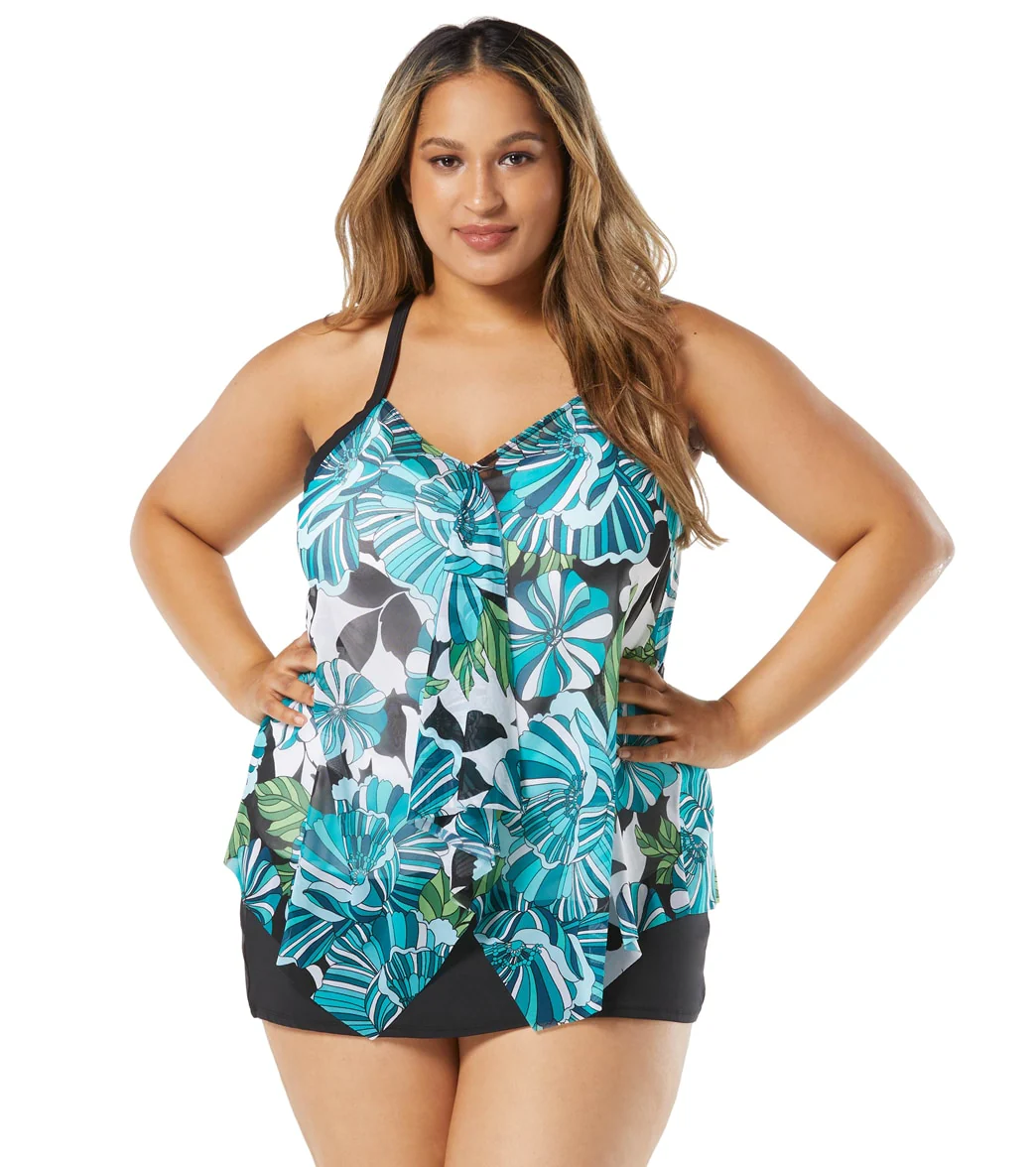 Beach House Women's Plus Size Deco Garden Kerry Mesh Layer Tankini - Image 3