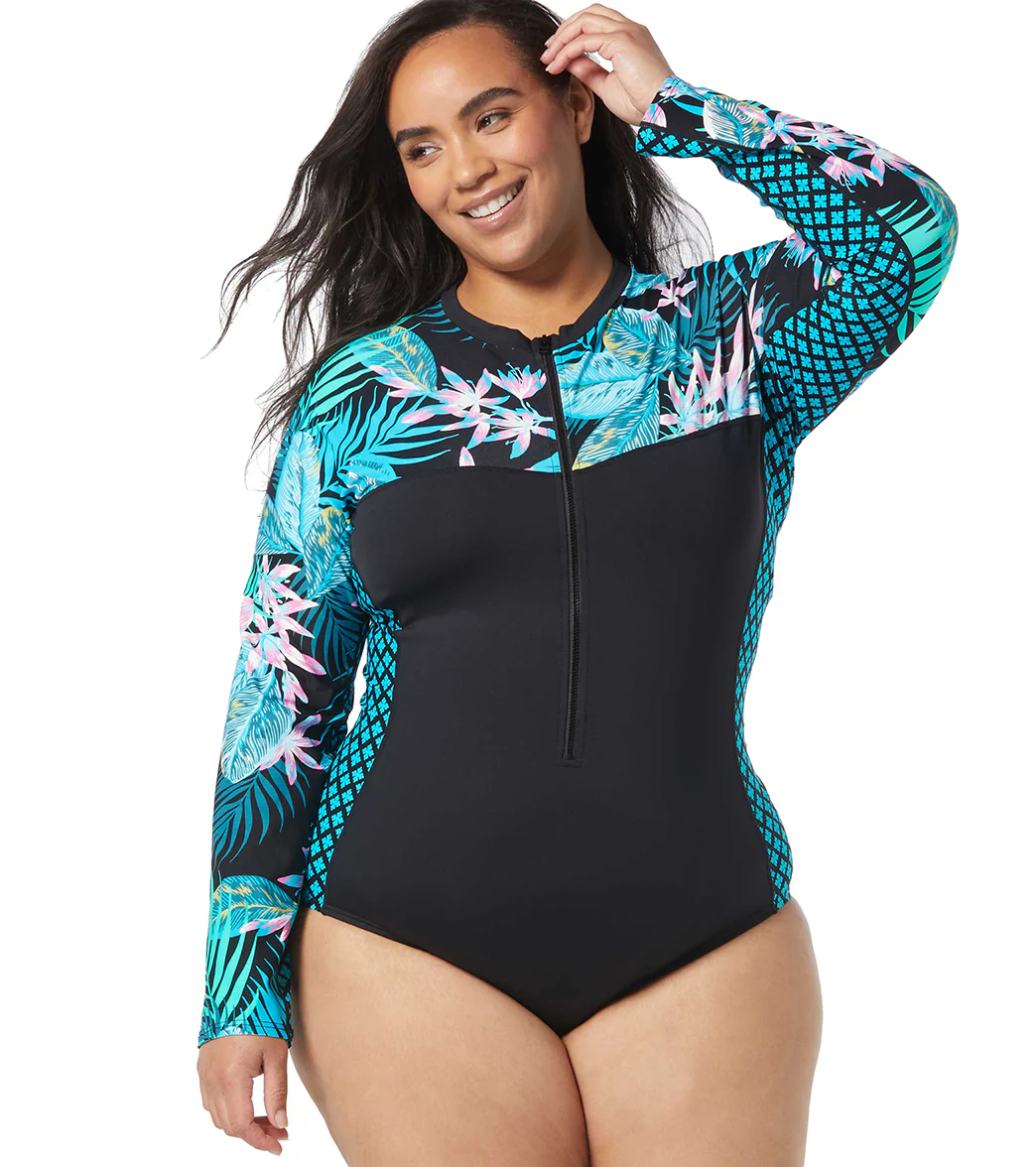 Beach House Women's Plus Size Delray Beach Sculpt Long Sleeve Zip Front One Piece Swimsuit - Image 5