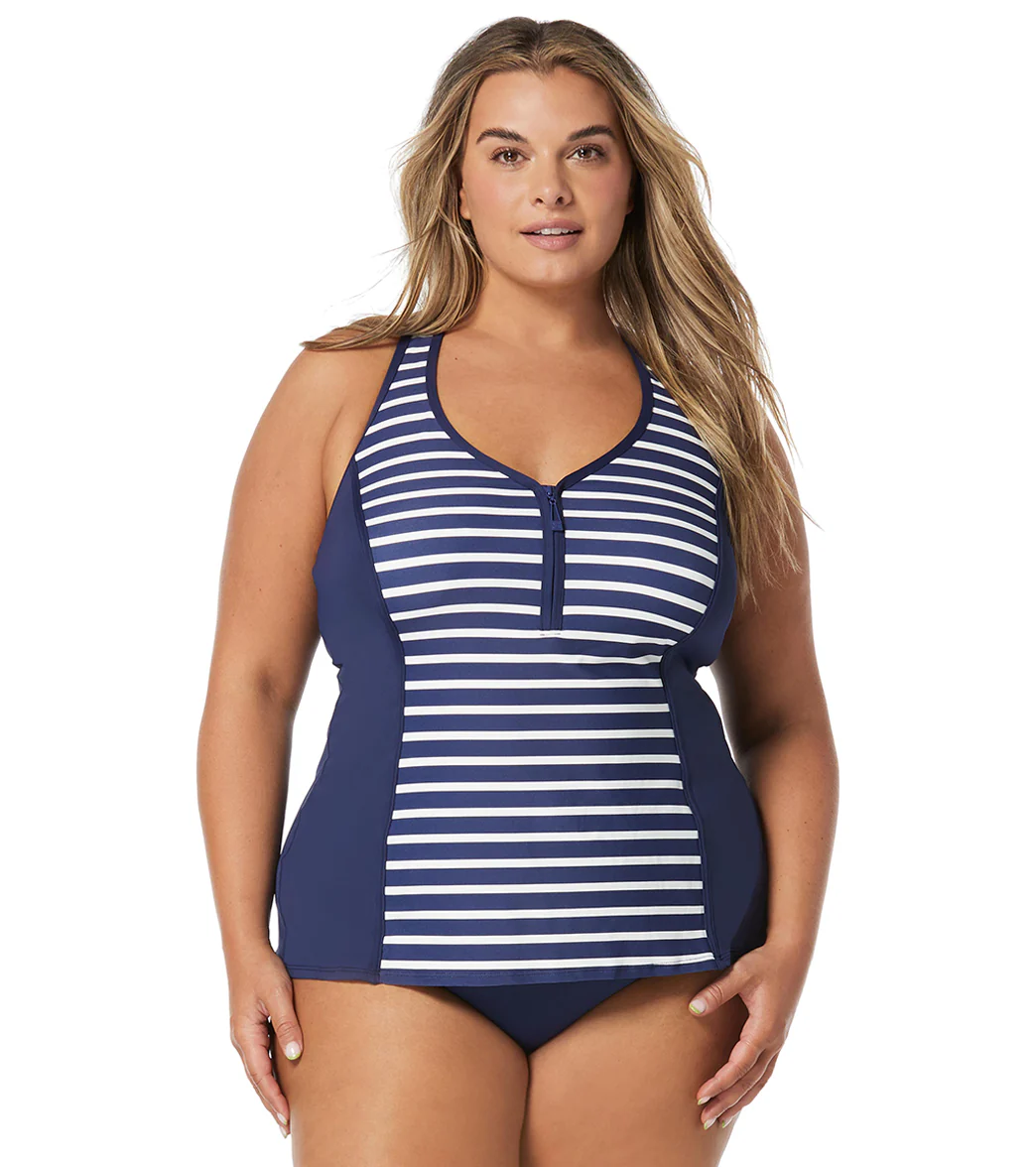 Beach House Women's Plus Size Estate Stripe Erinna Zip Front Tankini Top - Image 4