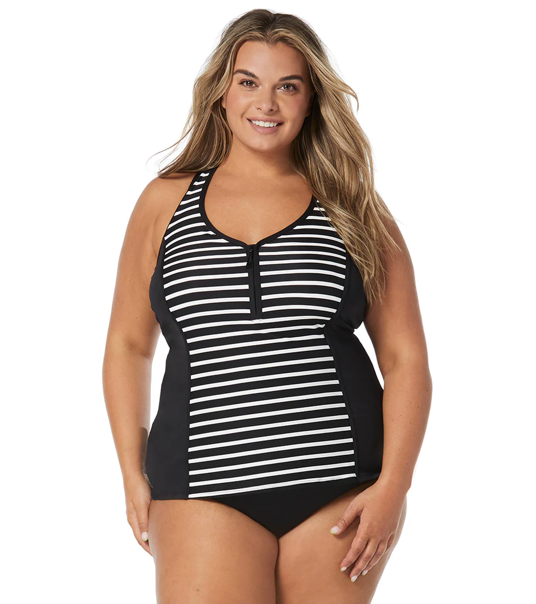 Beach House Women's Plus Size Estate Stripe Erinna Zip Front Tankini Top - Image 5