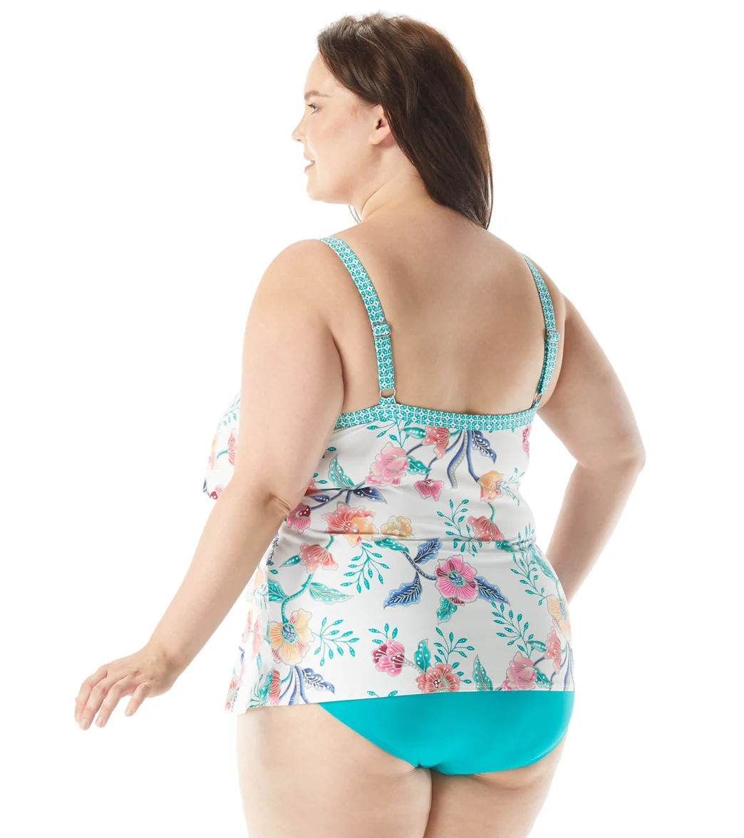 Beach House Women's Plus Size Floral Fantasy Jane Ruffle Tankini  Top - Image 2