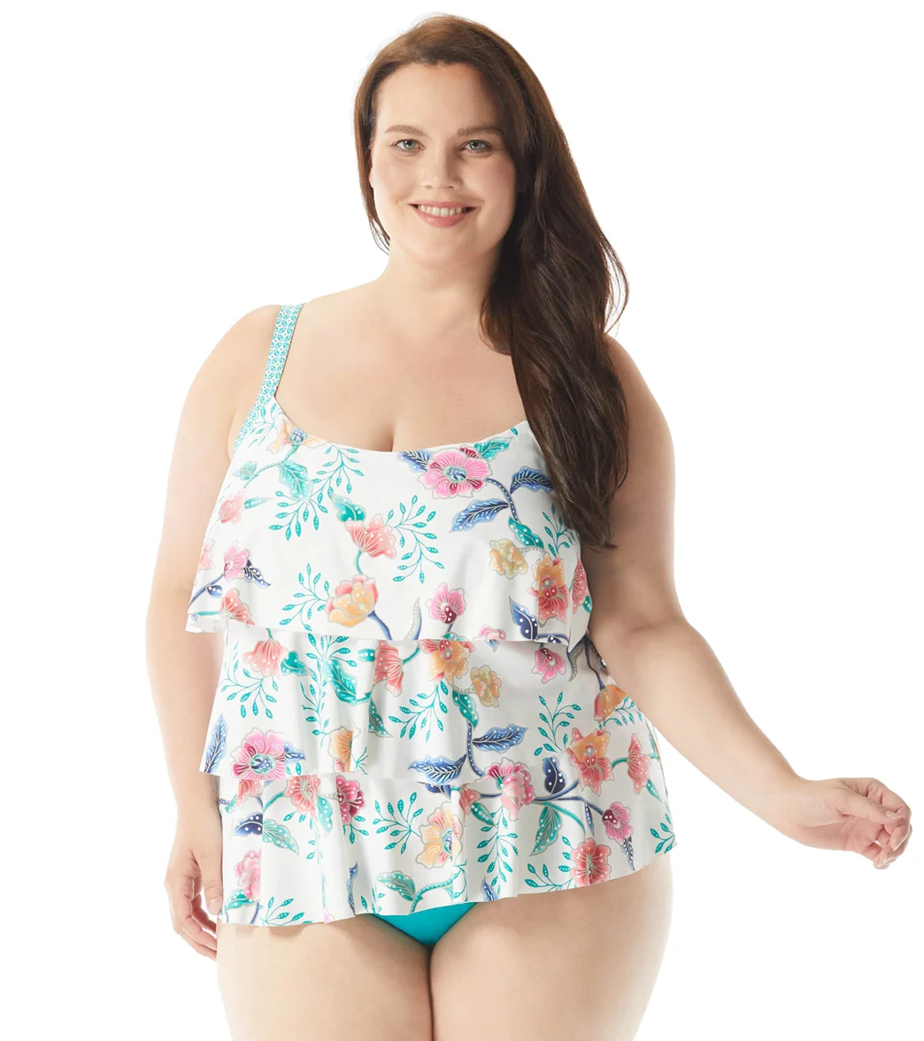 Beach House Women's Plus Size Floral Fantasy Jane Ruffle Tankini  Top - Image 4