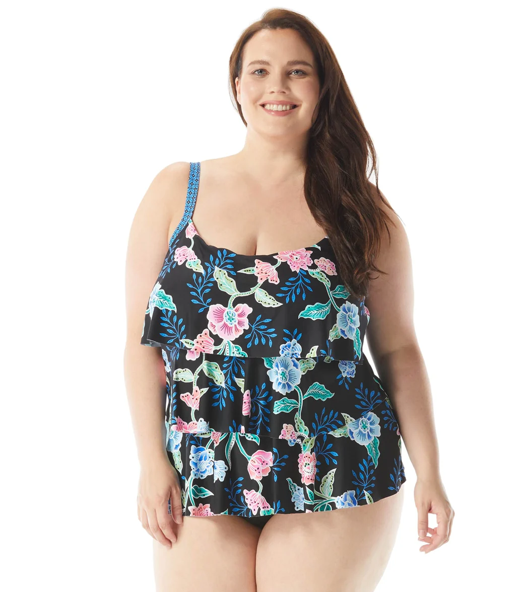 Beach House Women's Plus Size Floral Fantasy Jane Ruffle Tankini  Top - Image 5