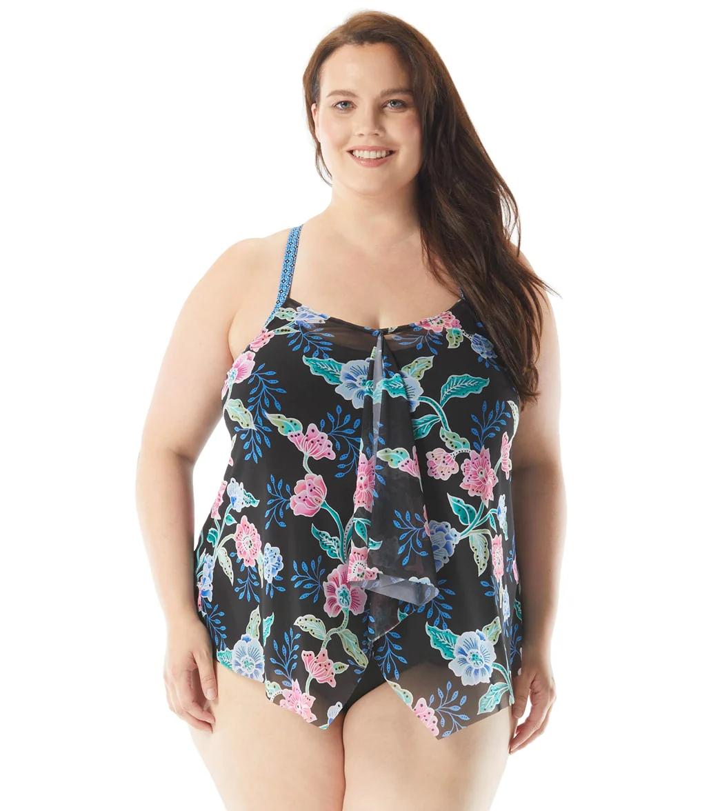 Beach House Women's Plus Size Floral Fantasy Kerry Mesh Layer Tankini Top - Image 4