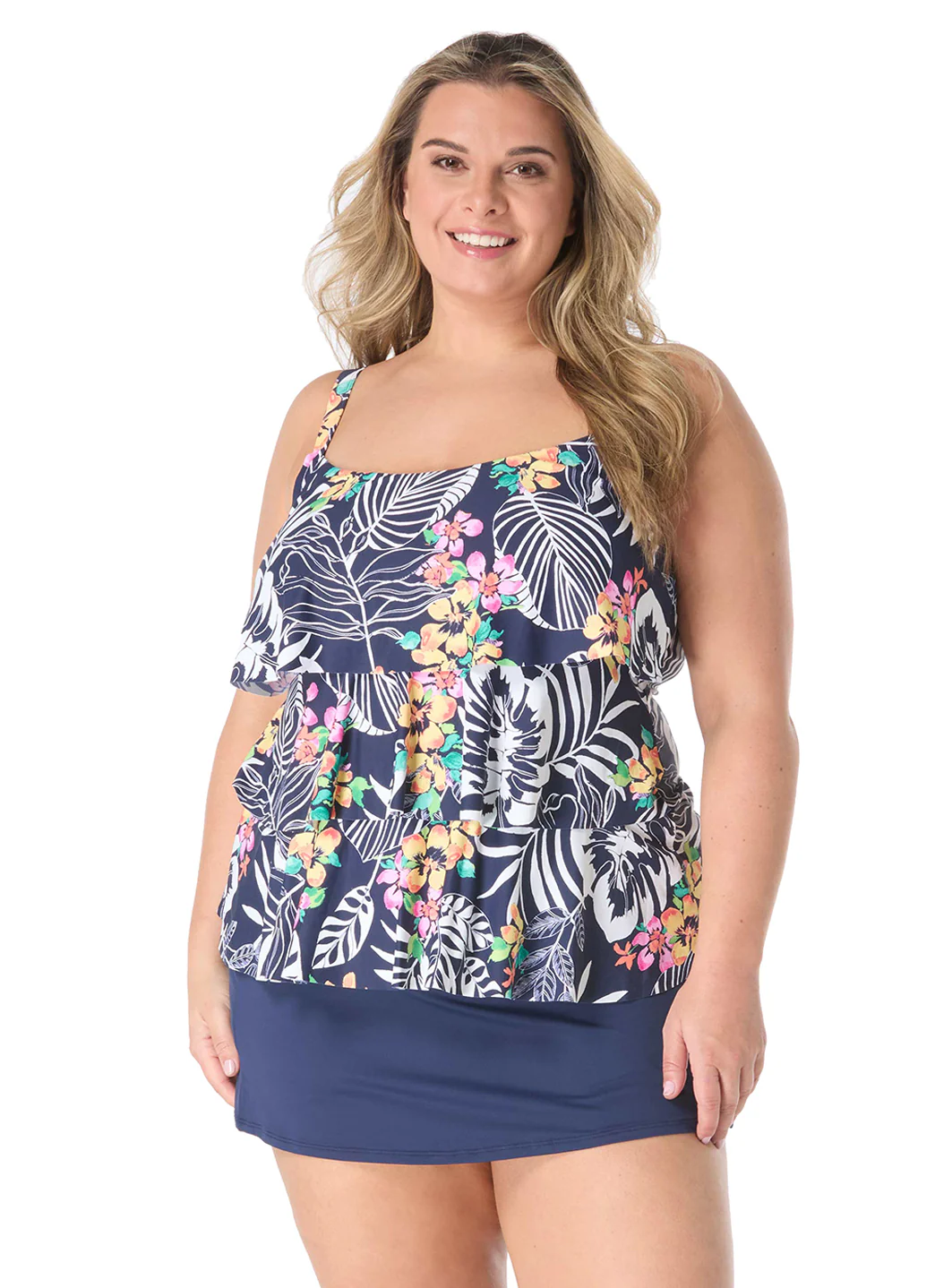 Beach House Women's Plus Size Indigo Jungle Jane Ruffle Tankini Top - Image 2
