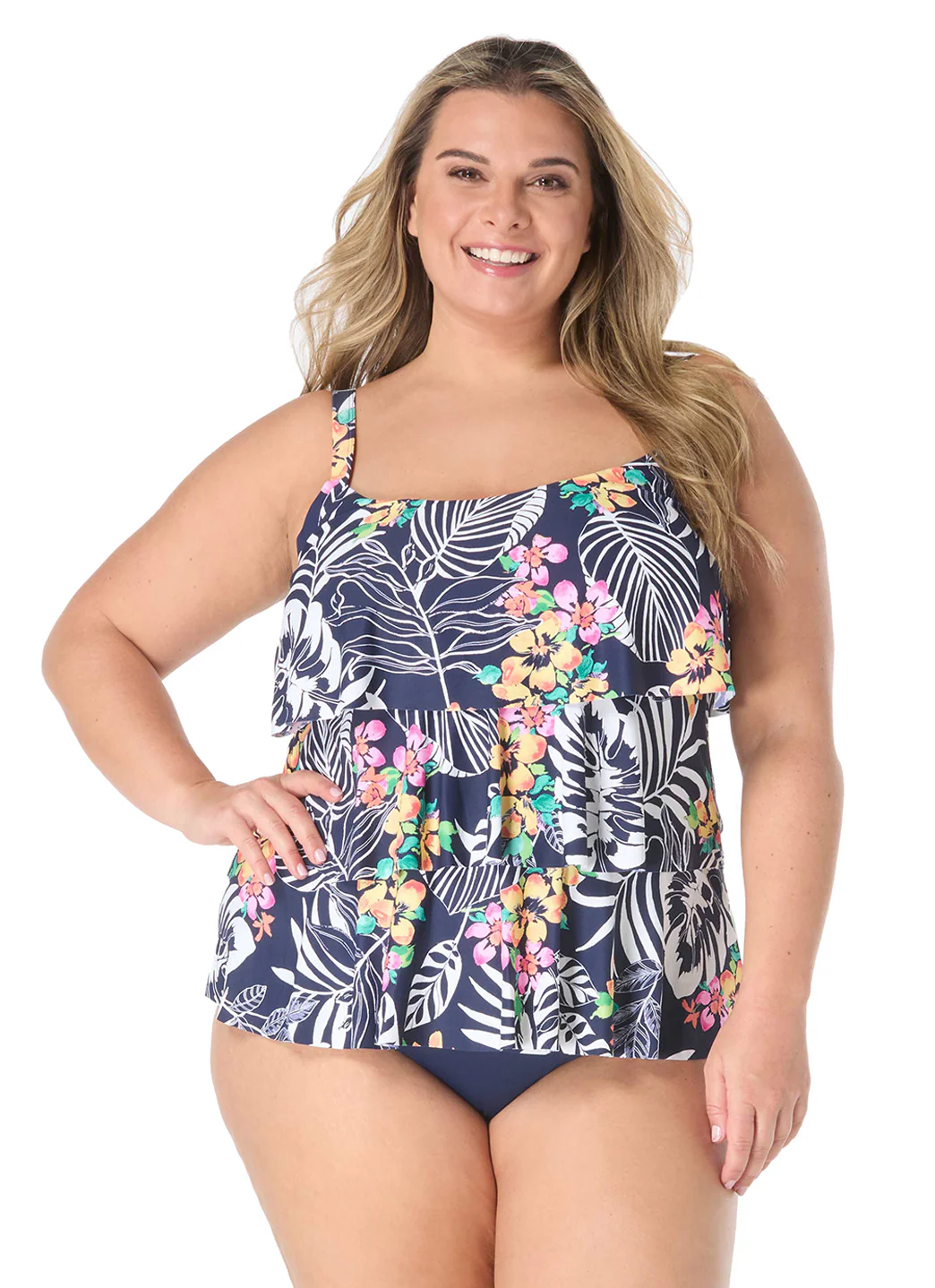 Beach House Women's Plus Size Indigo Jungle Jane Ruffle Tankini Top - Image 4