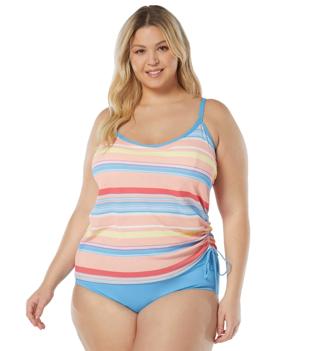 Beach House Women's Plus Size Parade Stripe Bridget Side Shirred Tankini Top - Image 4