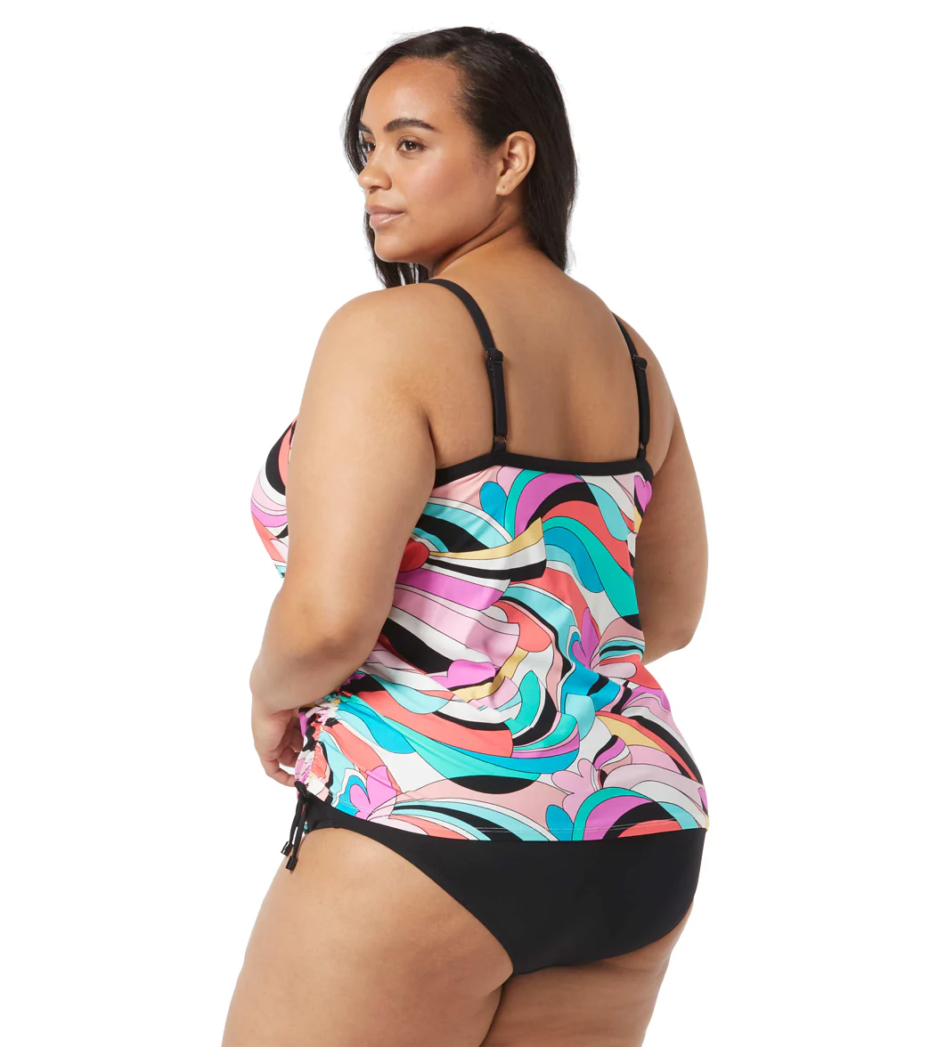 Beach House Women's Plus Size Saltwater Swirl Bridget Drawstring Side Tankini Top - Image 2