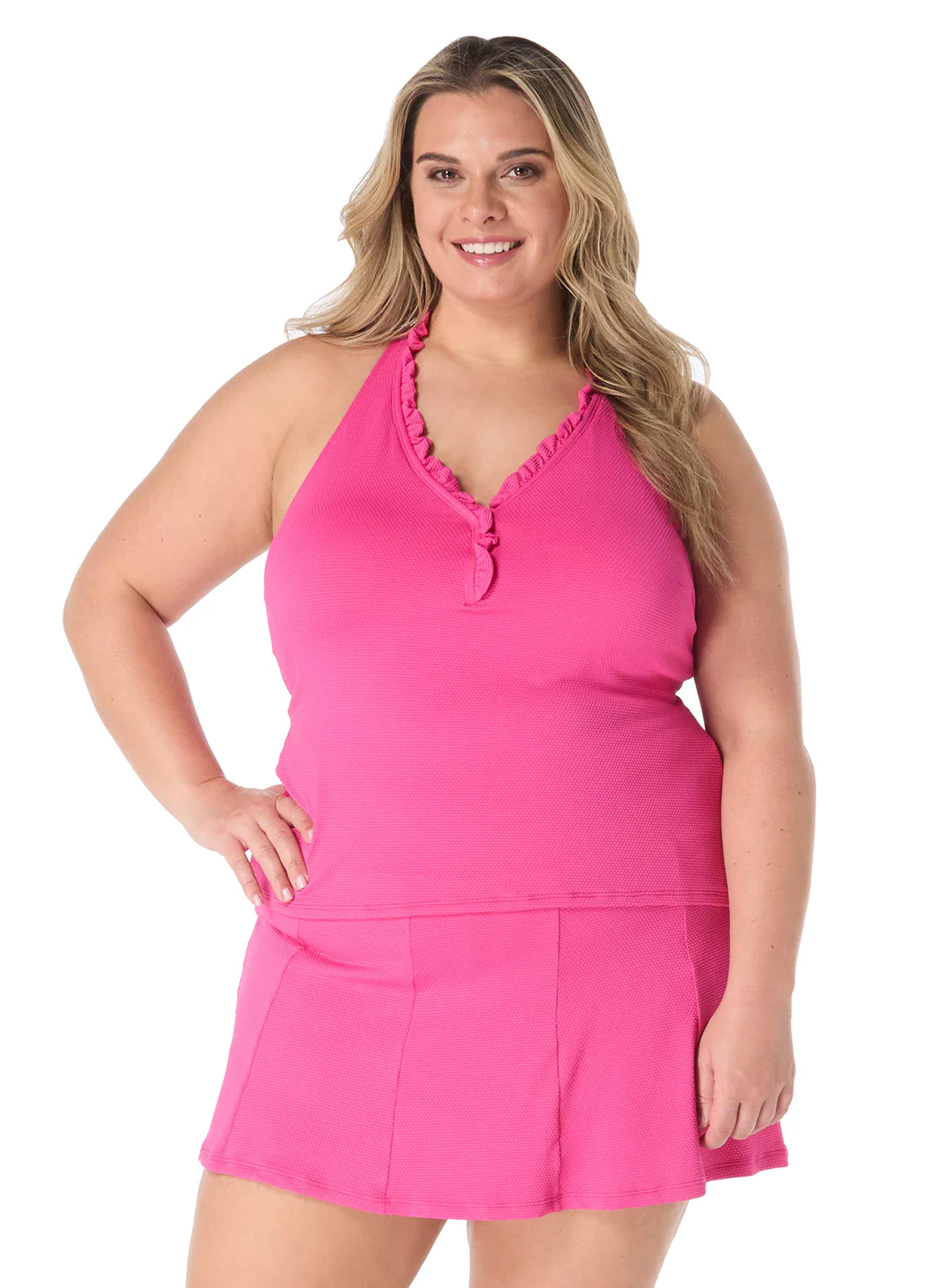 Beach House Women's Plus Size Solid  Nina Ruffle Neckline Racerback Tankini Top - Image 20