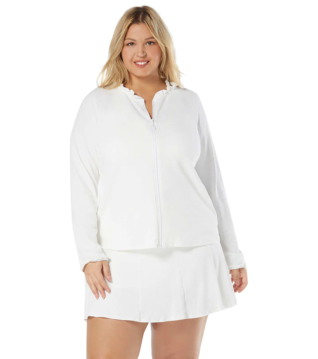 Beach House Women's Plus Size Solid Phoebe Long Sleeve Zip Front Rash Guard - Image 14