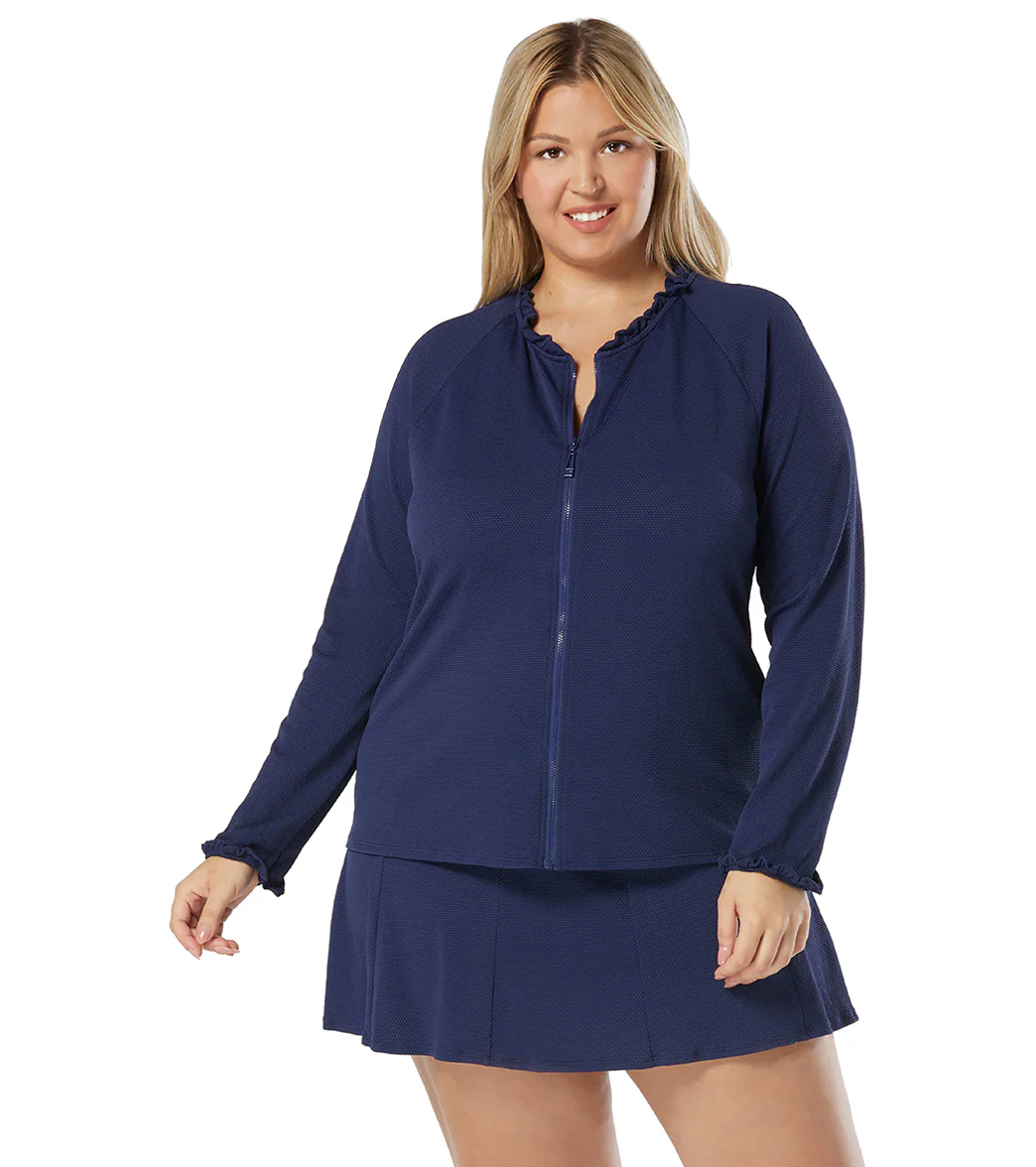 Beach House Women's Plus Size Solid Phoebe Long Sleeve Zip Front Rash Guard - Image 6