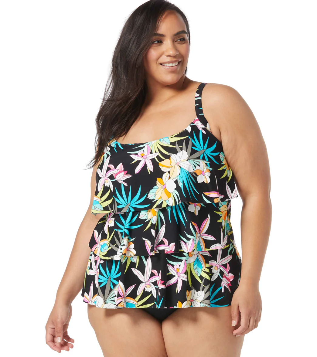 Beach House Women's Plus Size Tropic Bloom Floral Jane Ruffle Tankini Top - Image 5