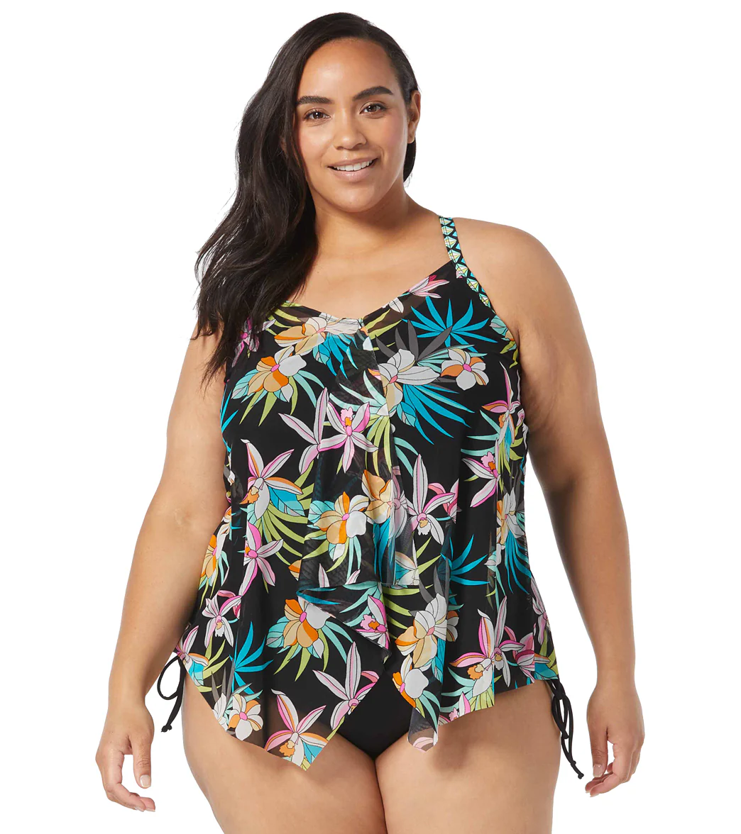 Beach House Women's Plus Size Tropical Bloom Kerry Mesh Layer Tankini Top - Image 4