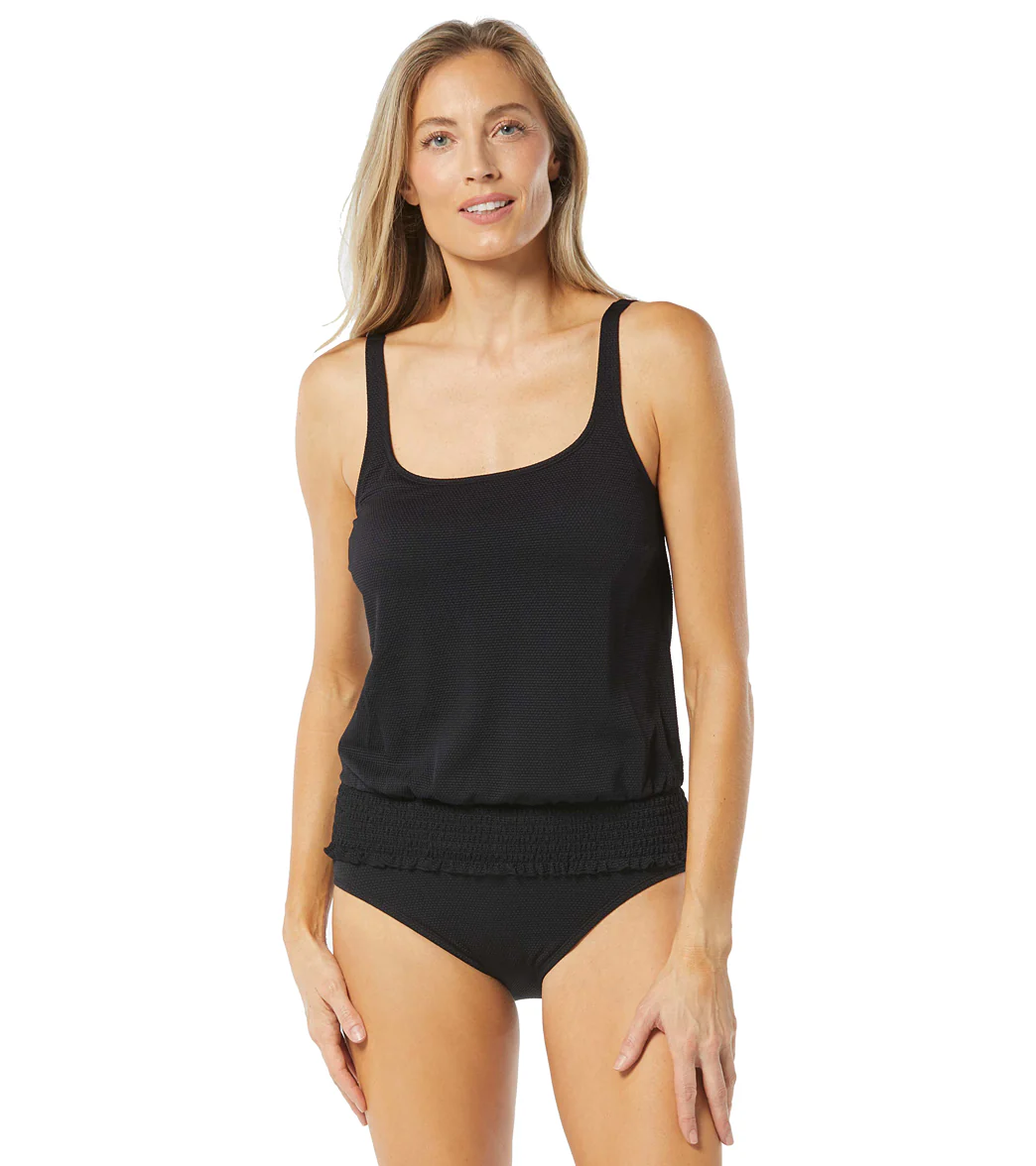 Beach House Women's Solid Pique Brandy Smocked Blouson Tankini Top - Image 5