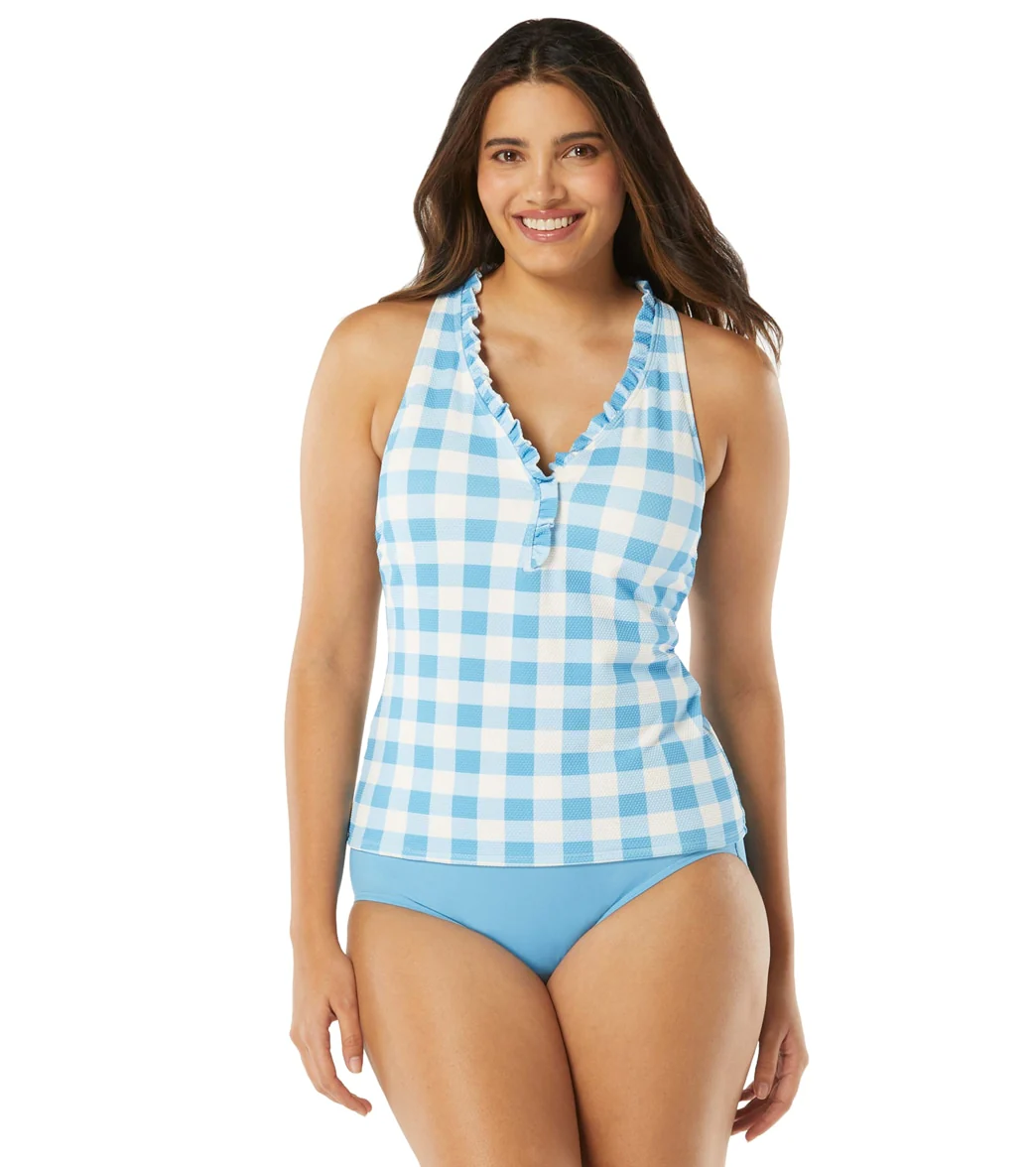 Beach House Women's Summer Gingham Nina Ruffle Trim Racerback Tankini Top - Image 6