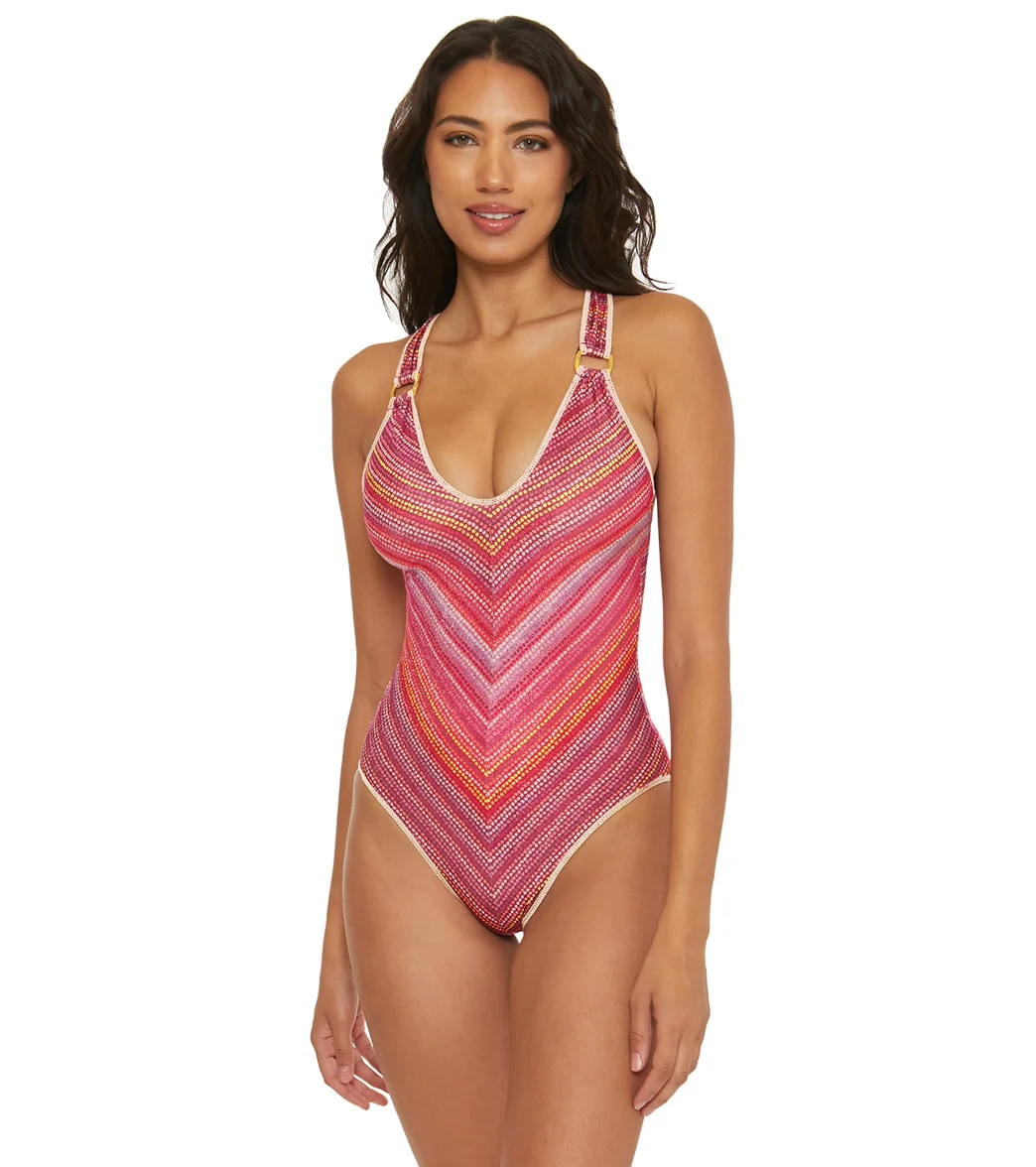 Becca Swim Women's Rainbow Sunset Scoop Neck One Piece Swimsuit