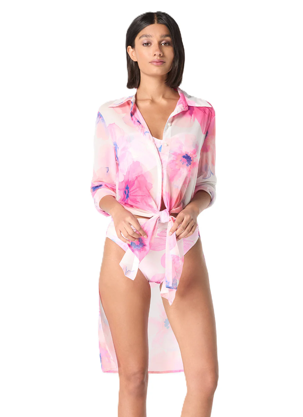 Carmen Marc Valvo Women's Floral Escape Convertible Cover Up Shirt - Image 3