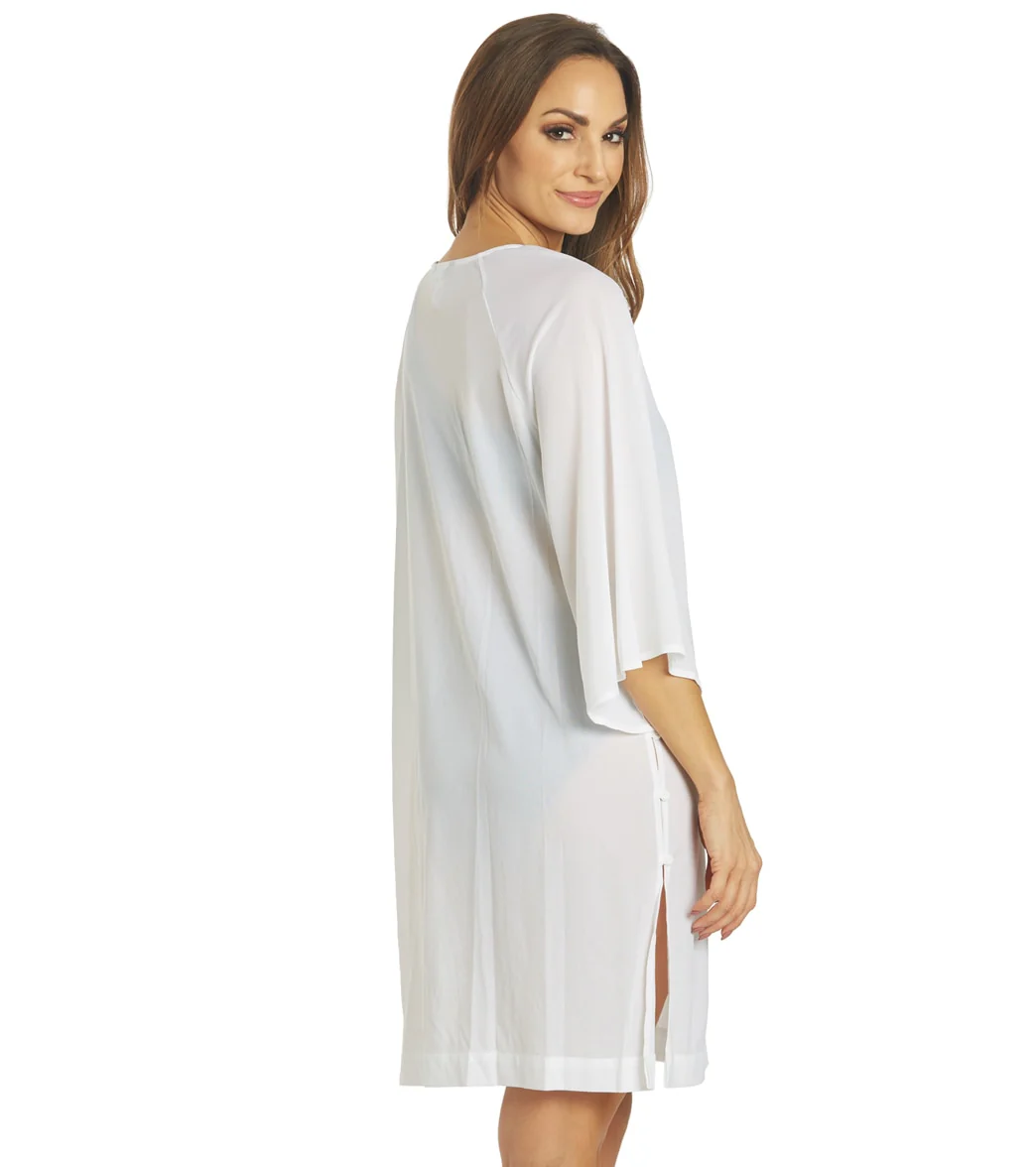Carmen Marc Valvo Women's Solids Covertible Tie Midi Flutter Sleeves Cover Up Shirt Dress - Image 10