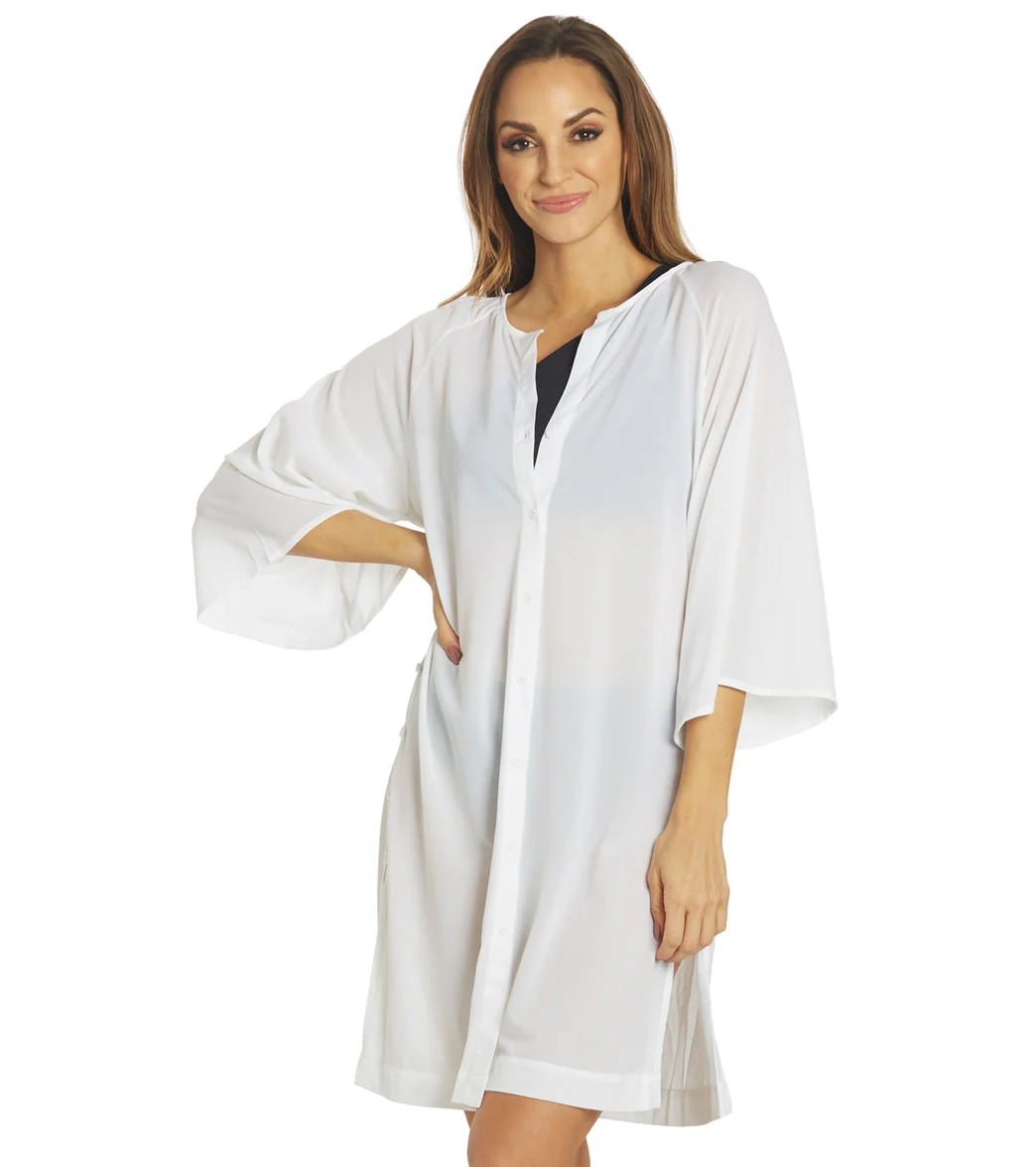 Carmen Marc Valvo Women's Solids Covertible Tie Midi Flutter Sleeves Cover Up Shirt Dress - Image 15