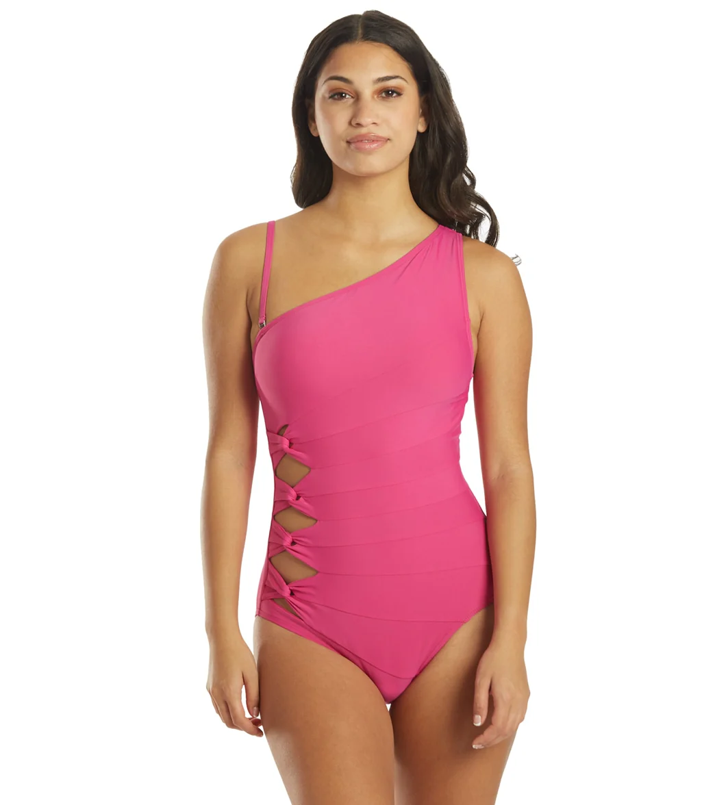 Carmen Marc Valvo Women's Twisted Tides One Shoulder One Piece Swimsuit