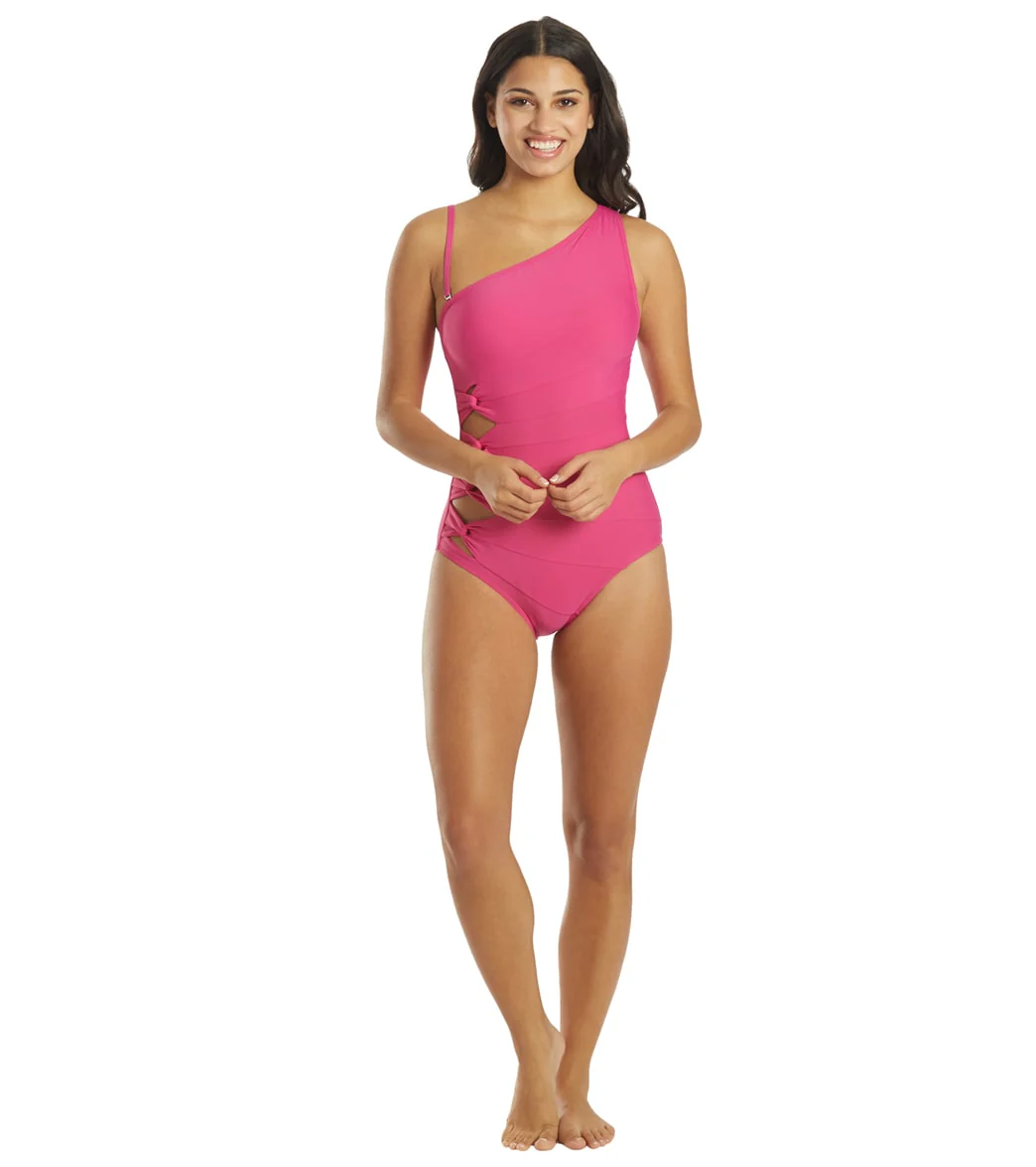Carmen Marc Valvo Women's Twisted Tides One Shoulder One Piece Swimsuit - Image 4