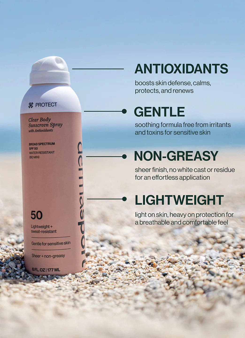 Dermasport Clear Body SPF 50 Sunscreen Spray, Water-Resistant 6fl oz - Image 3