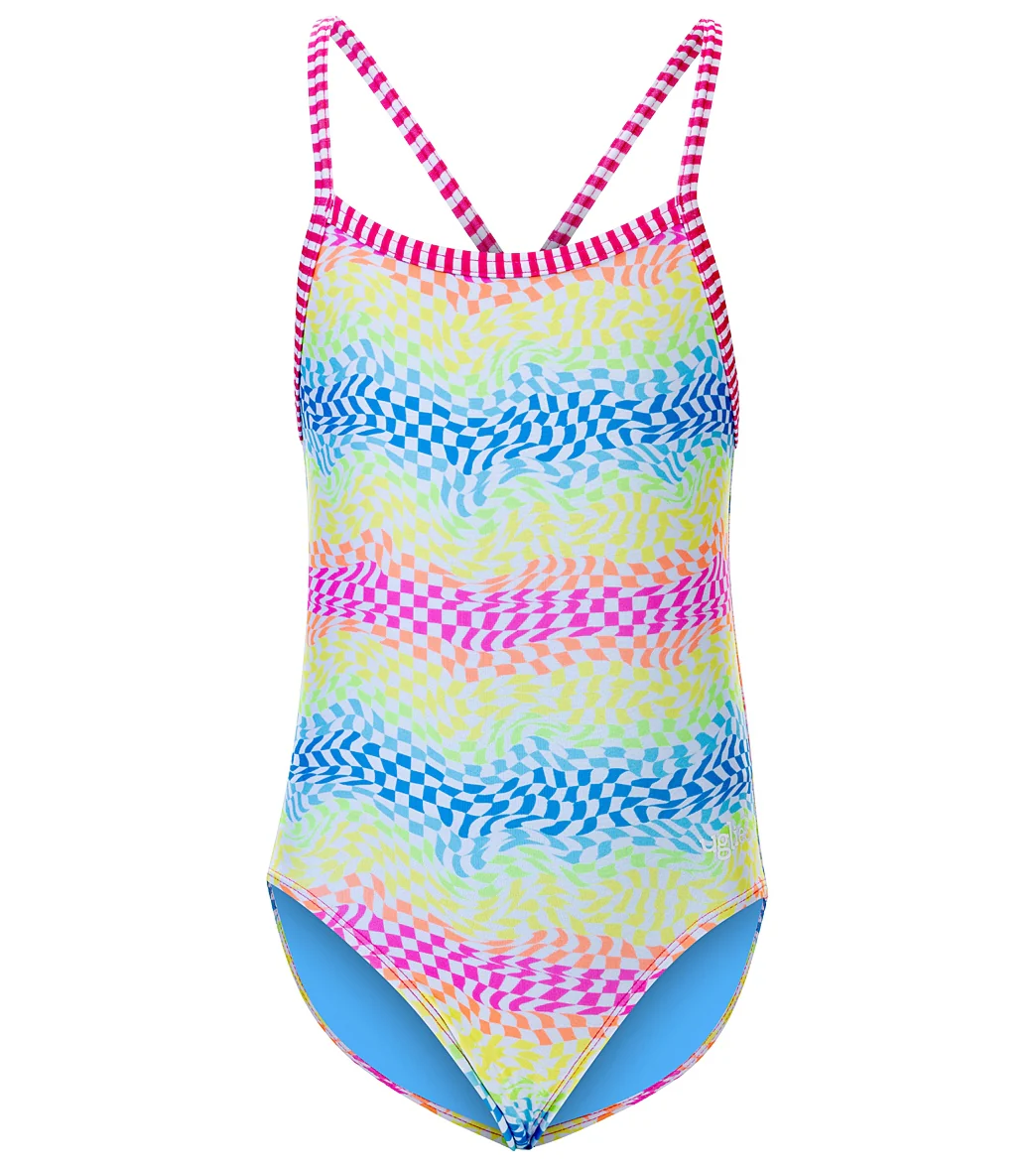 Dolfin Girls' Rainbow Check Printed One Piece Swimsuit (Big Kid) - Image 4