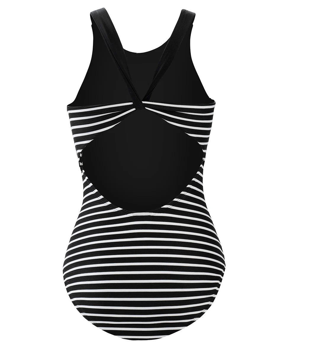 Dolfin Women's Aquashape Striped Scoop Neck Moderate Rib Knit One Piece Swimsuit - Image 6