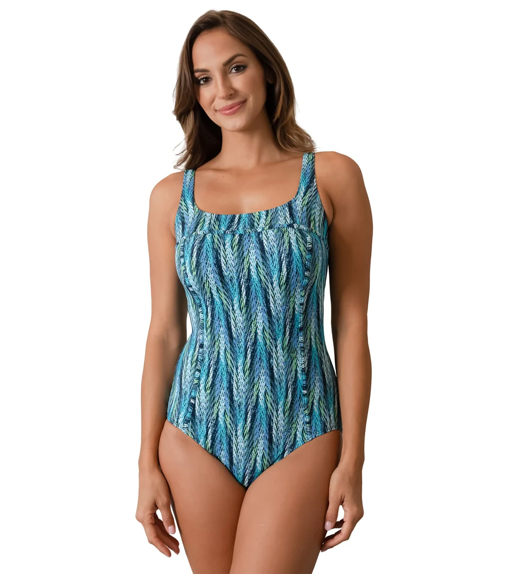 Fit4U Women's Lexi Square Neck Tank One Piece Swimsuit (D/E Cup)