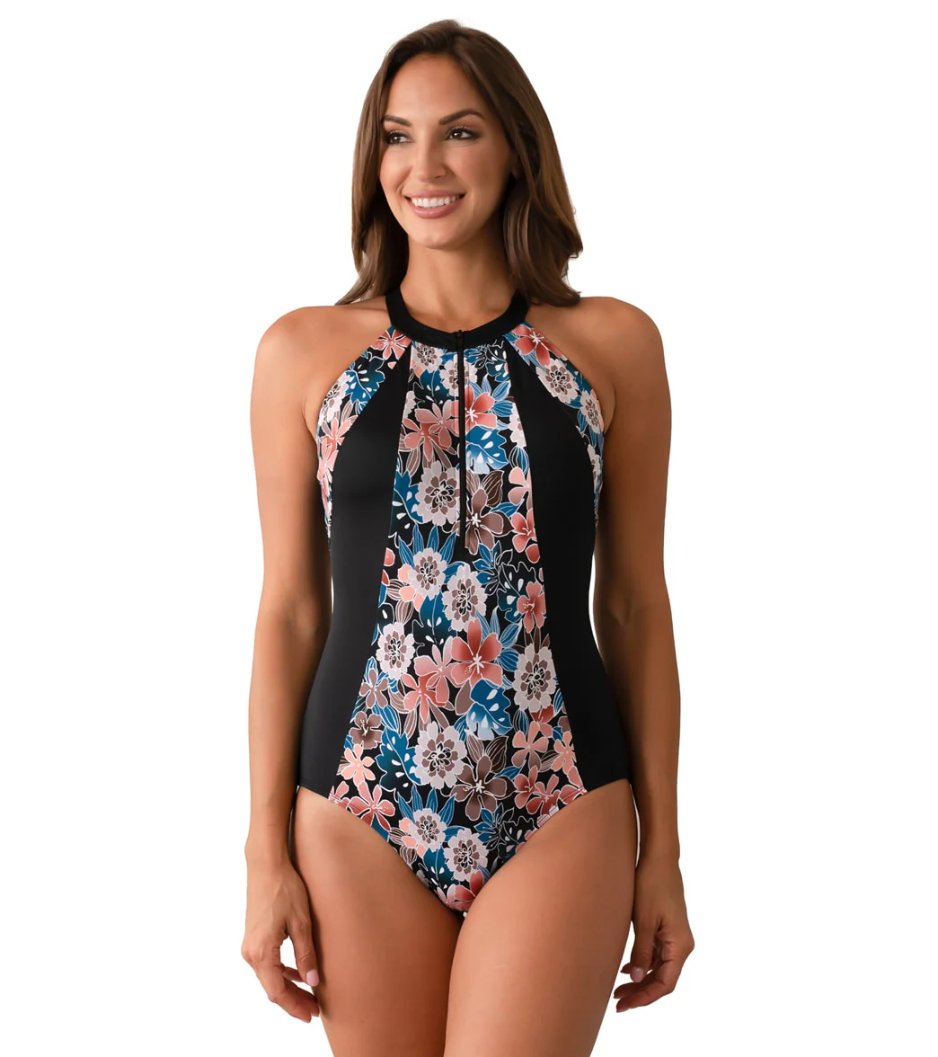 Fit4U Women's Moon Shadow High Neck Zip One Piece Swimsuit (C Cup) - Image 6