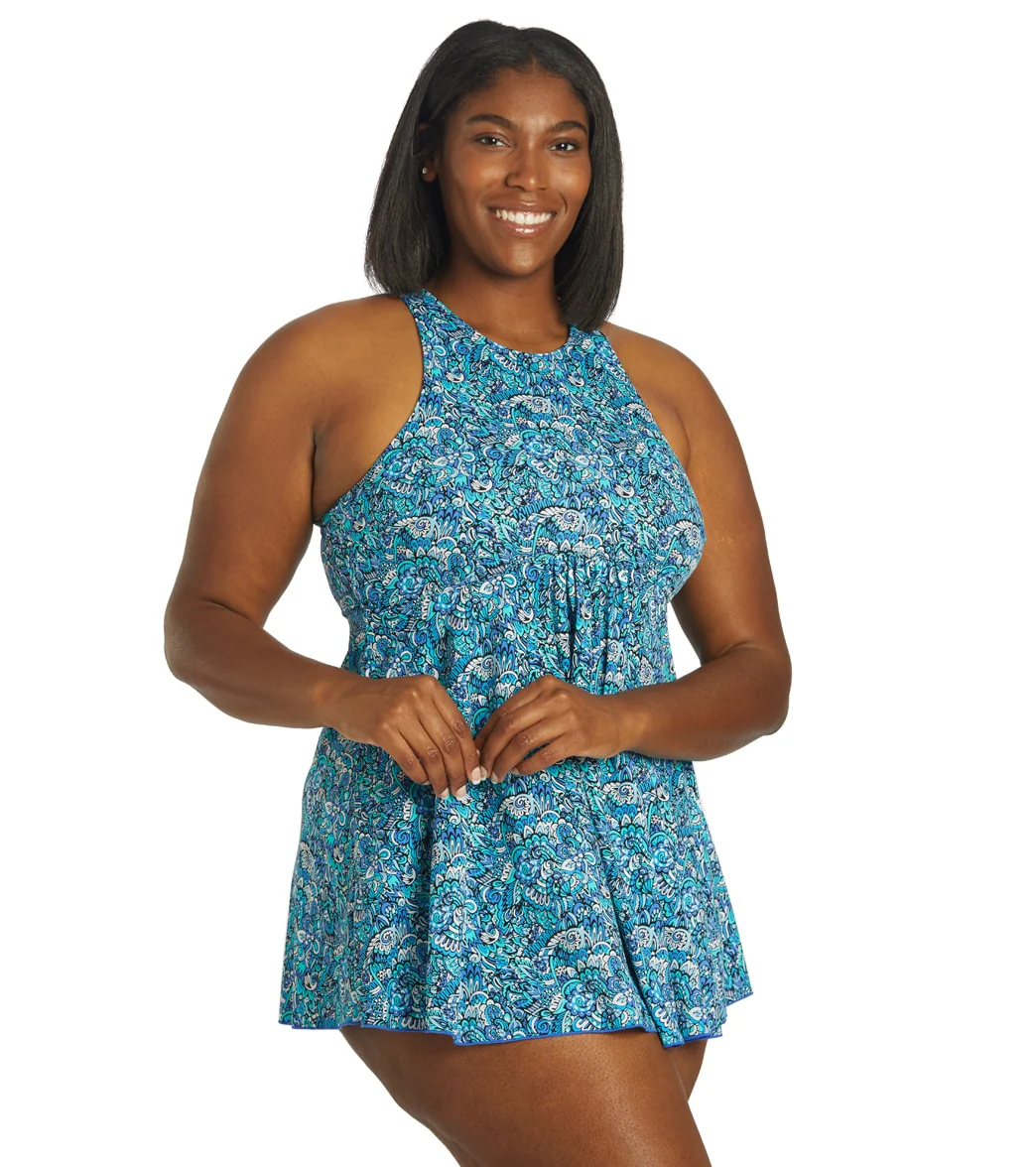 Fit4U Women's Plus Size Aquarius Hi Neck Baby Doll Swim Dress - Image 2