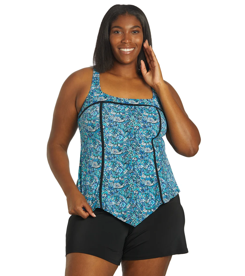 Fit4U Women's Plus Size Aquarius Square Neck V Hem Tankini Top (D/E Cup) - Image 8