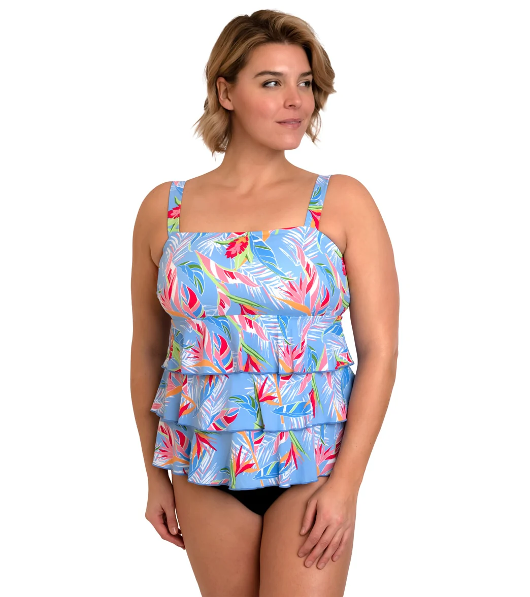 Fit4U Women's Plus Size Dawn Three Tier Bandeau Mastectomy Tankini Top