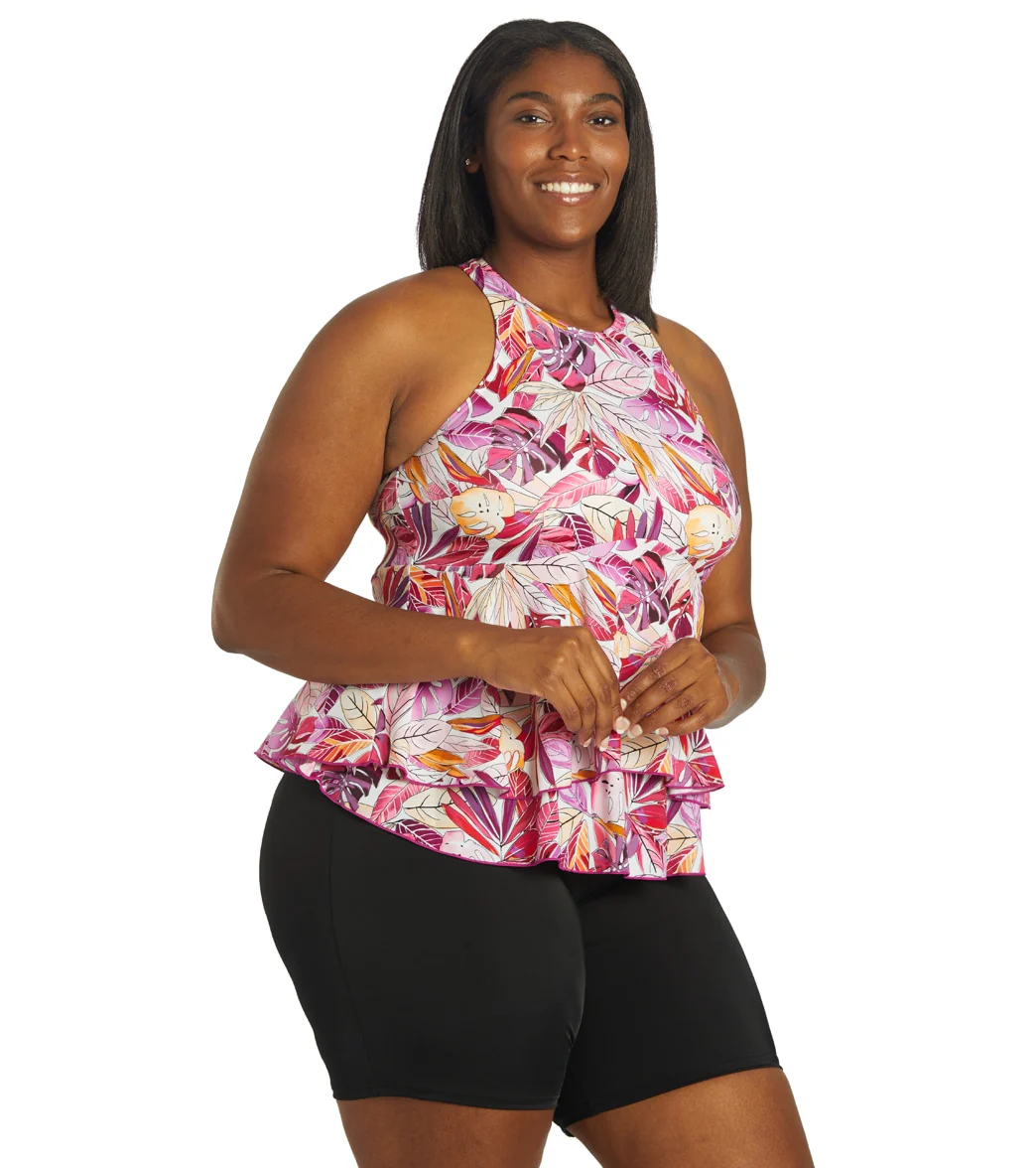 Fit4U Women's Plus Size Kapalua Hi Neck Two Tiered Tankini Top - Image 2
