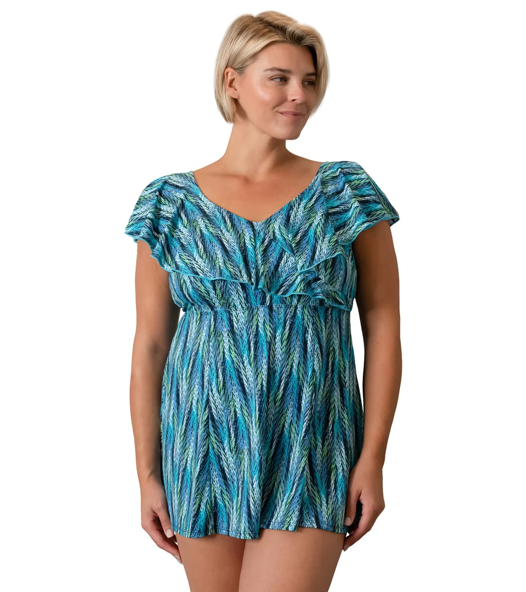 Fit4U Women's Plus Size Lexi Sleeved Surplice Empire Swim Dress - Image 7